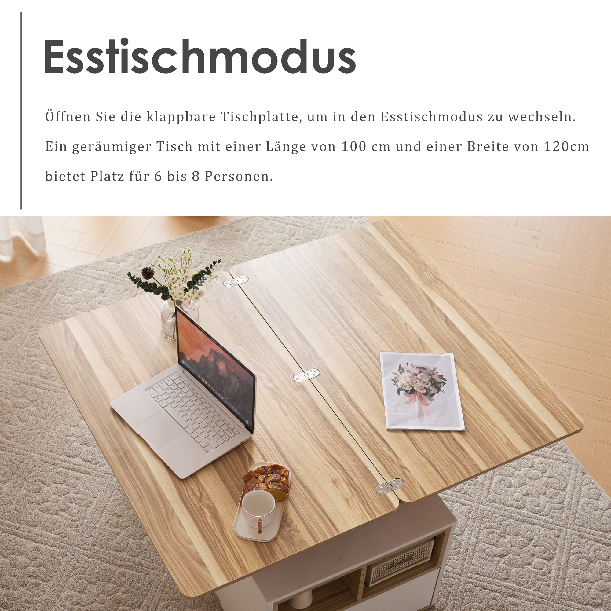Table basse relevable blanc bois - vue 7