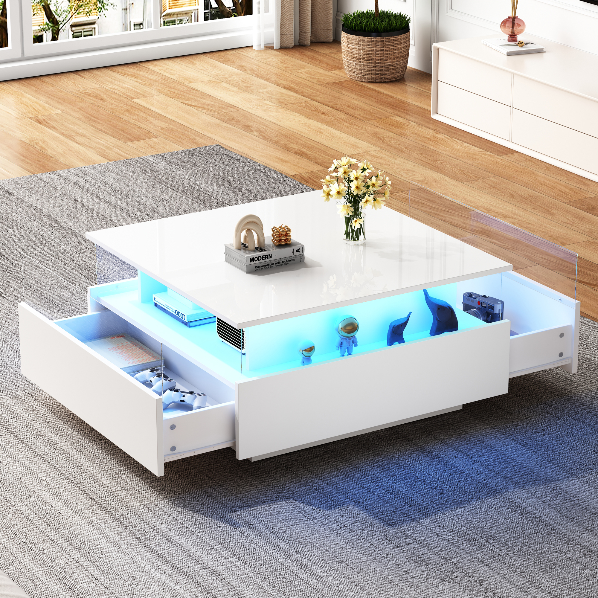 Table basse carrée blanche LED - vue 6