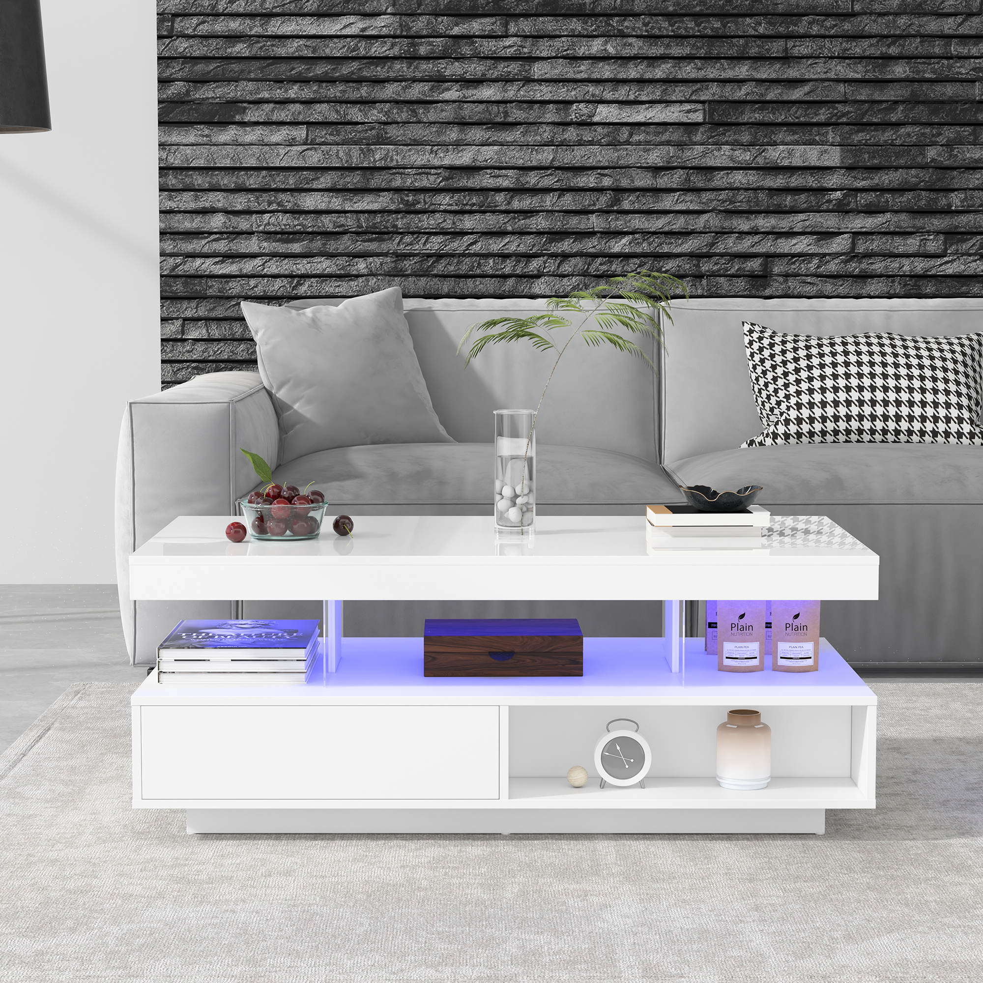 Table basse blanche 95 cm haute brillance - vue 6