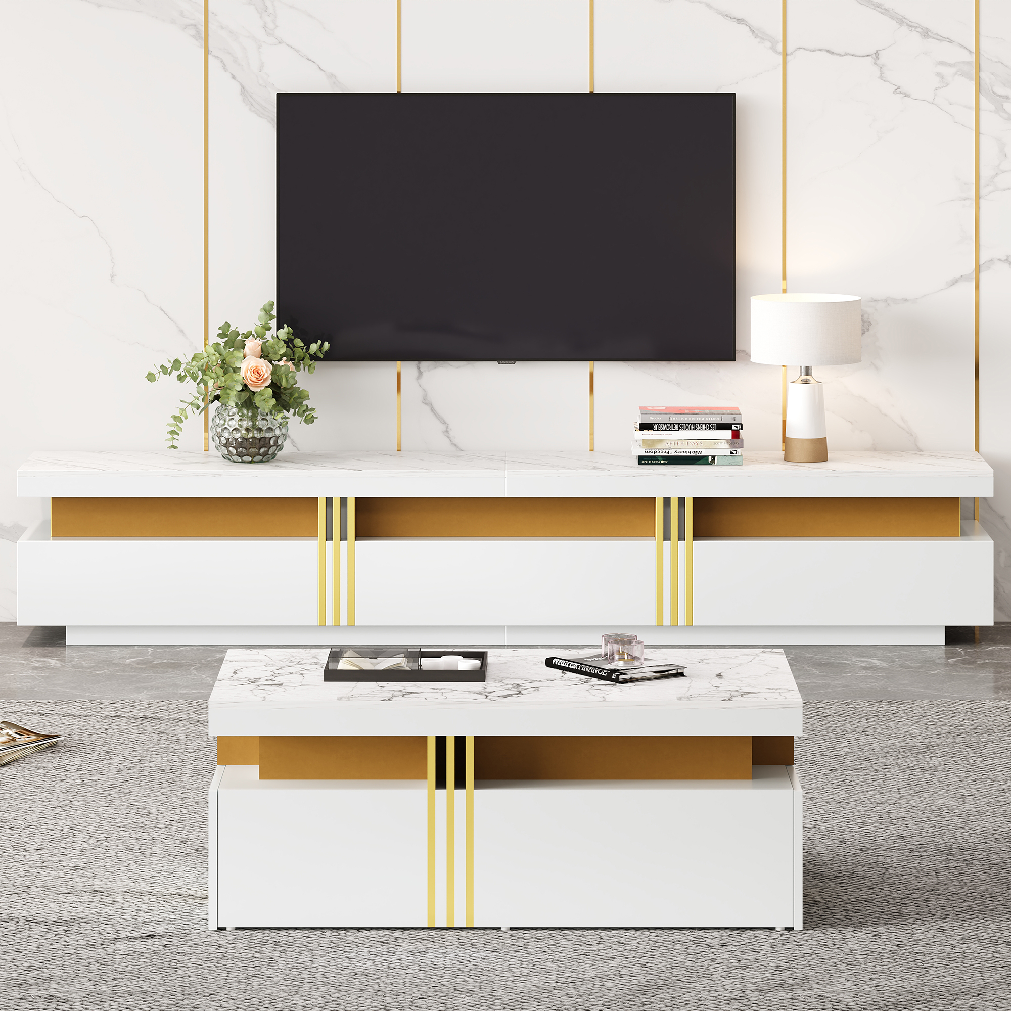 Ensemble meuble TV mural blanc - vue 9
