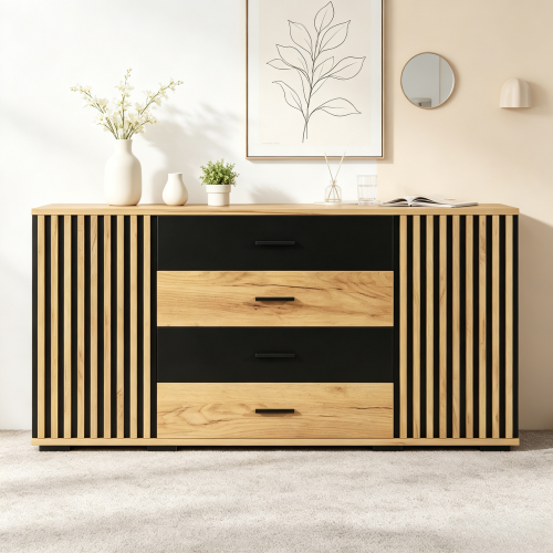 Buffet effet chêne naturel et noir mat
