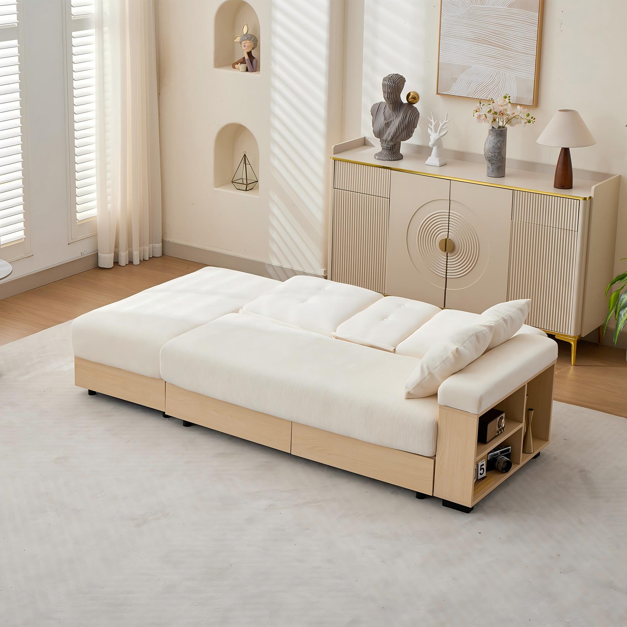 Canapé-lit modulaire en chenille beige avec rangement - vue 3