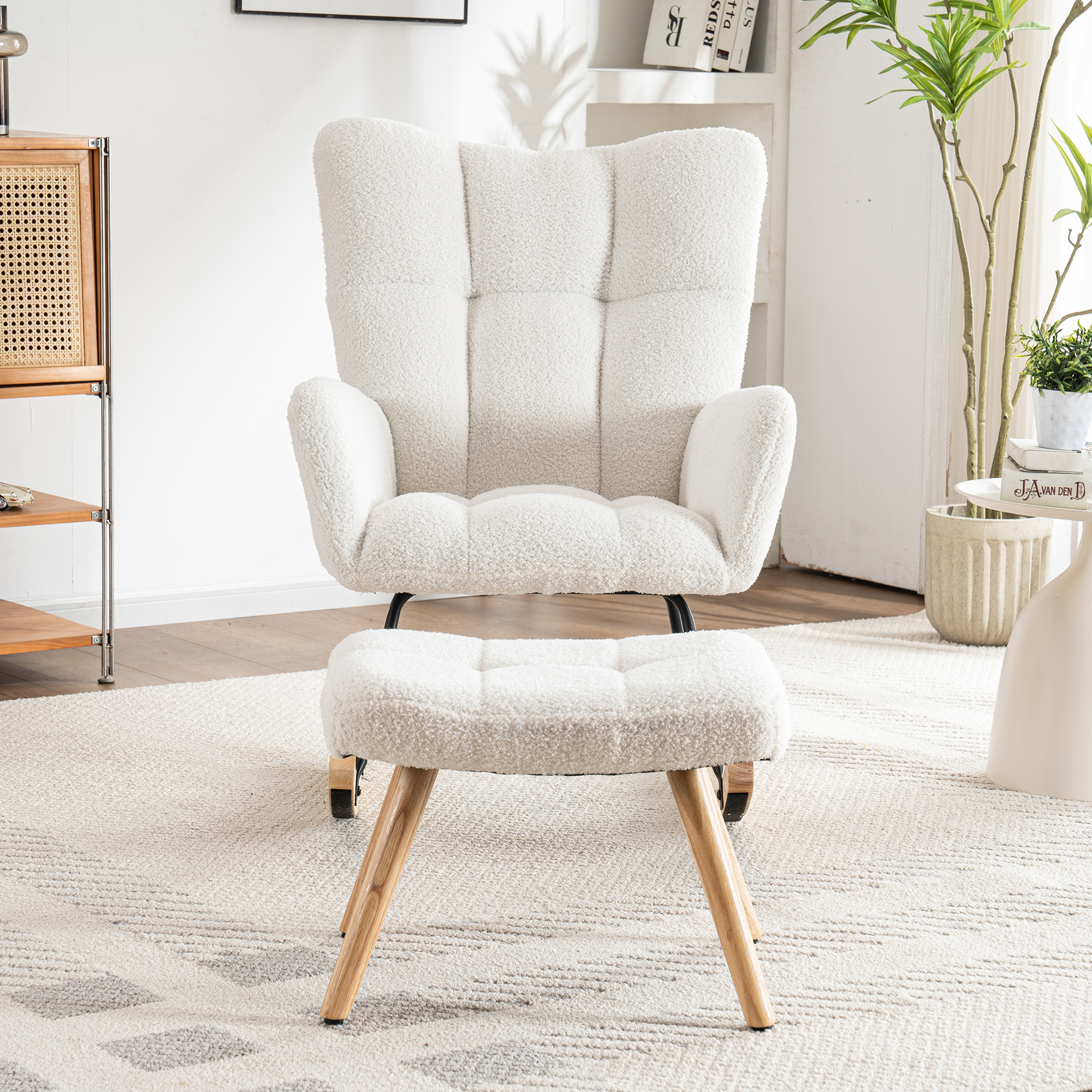 Fauteuil à bascule bouclette blanche - vue 9