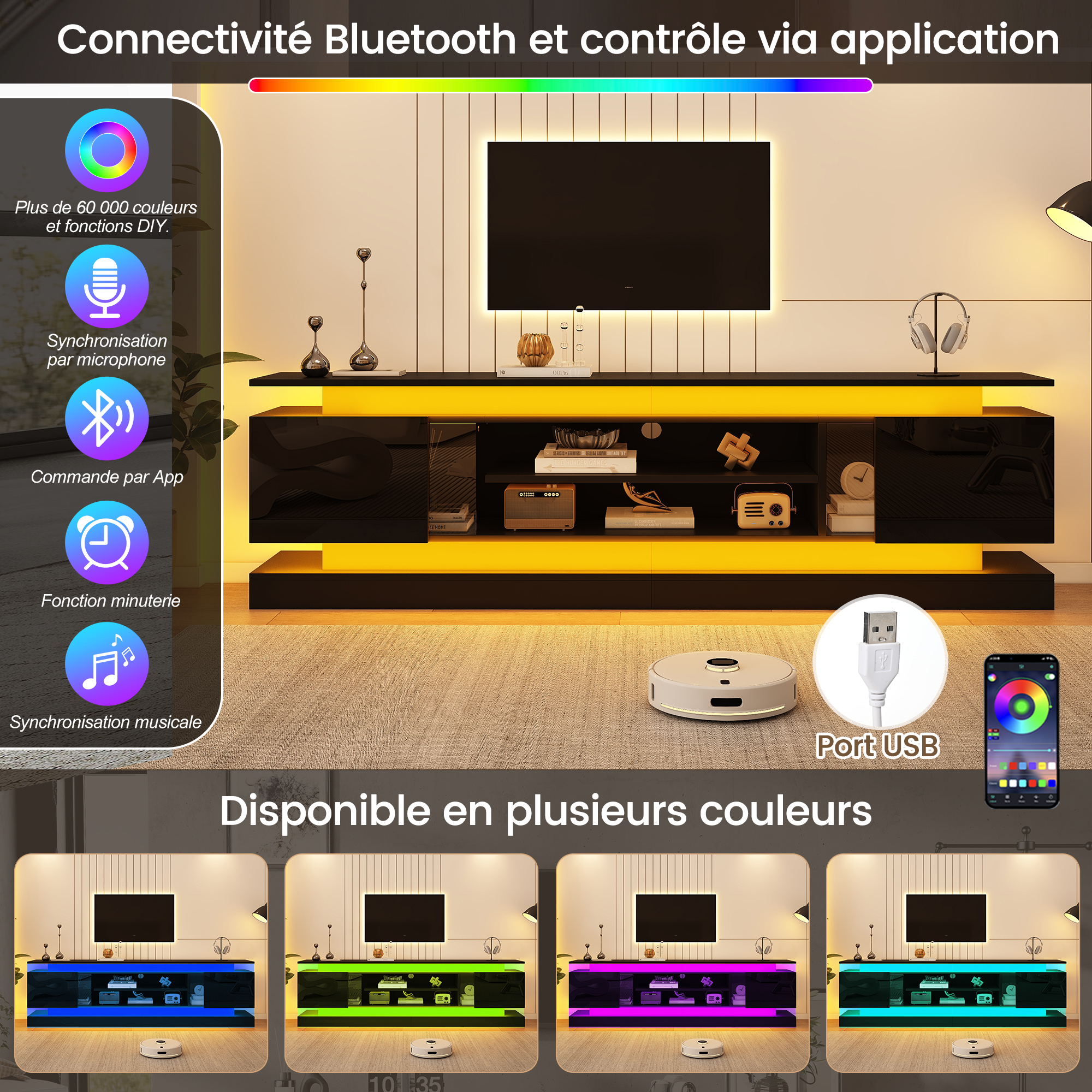 Rangement meuble TV noir