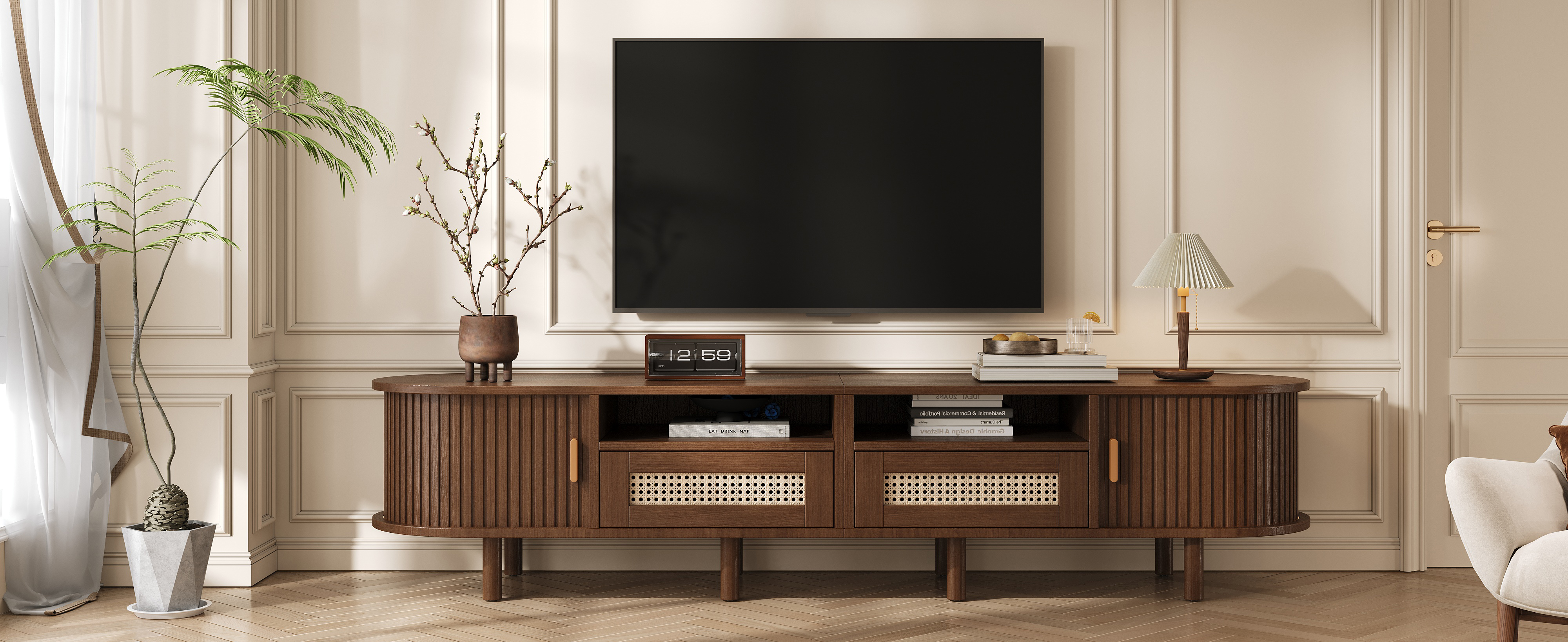 Meuble TV design rotin et gaufrage 3D