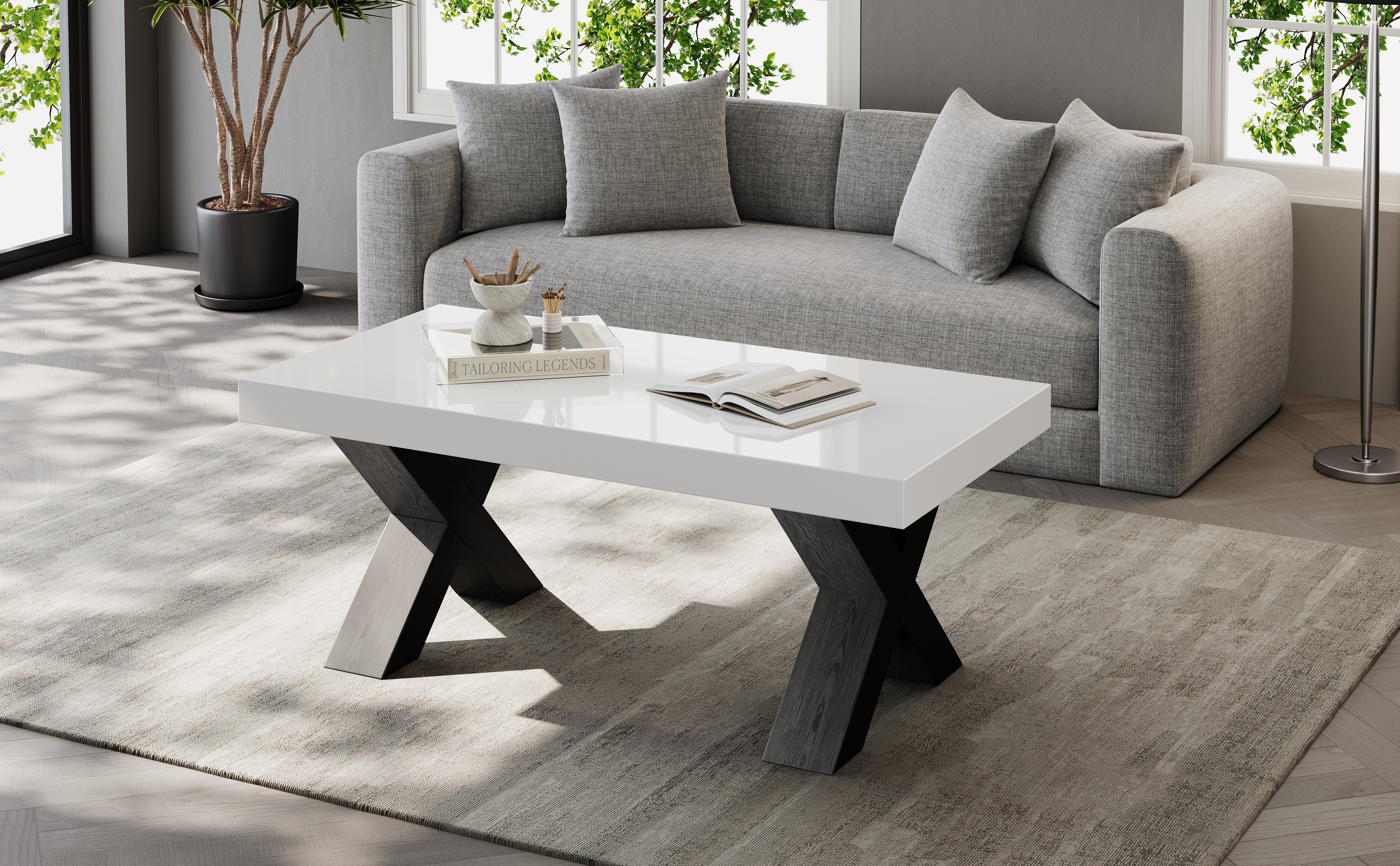 Table basse rectangulaire blanc et noir - Vue principale