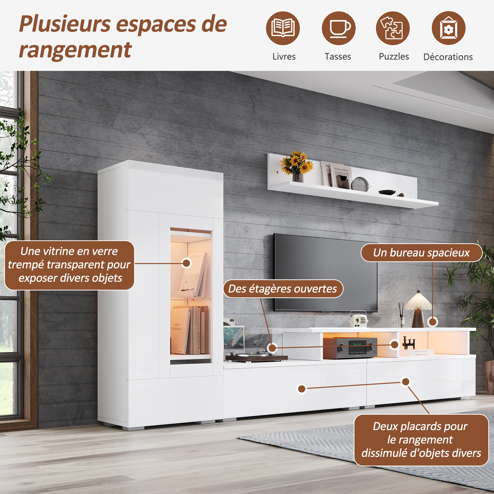 Vitrine étroite vitrée modulable