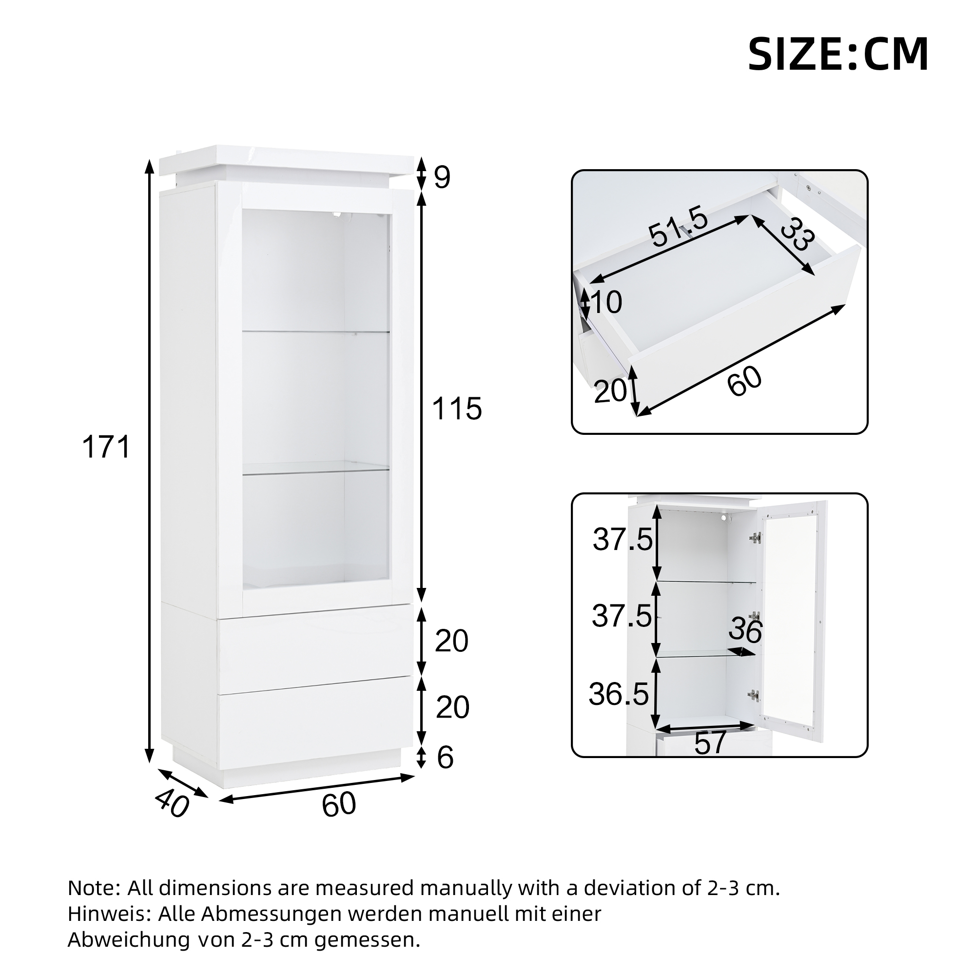 Dimensions du vitrine