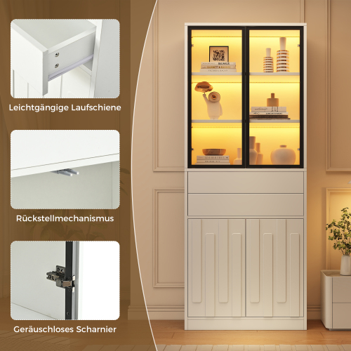 Vitrine haute blanche avec LED et rangement