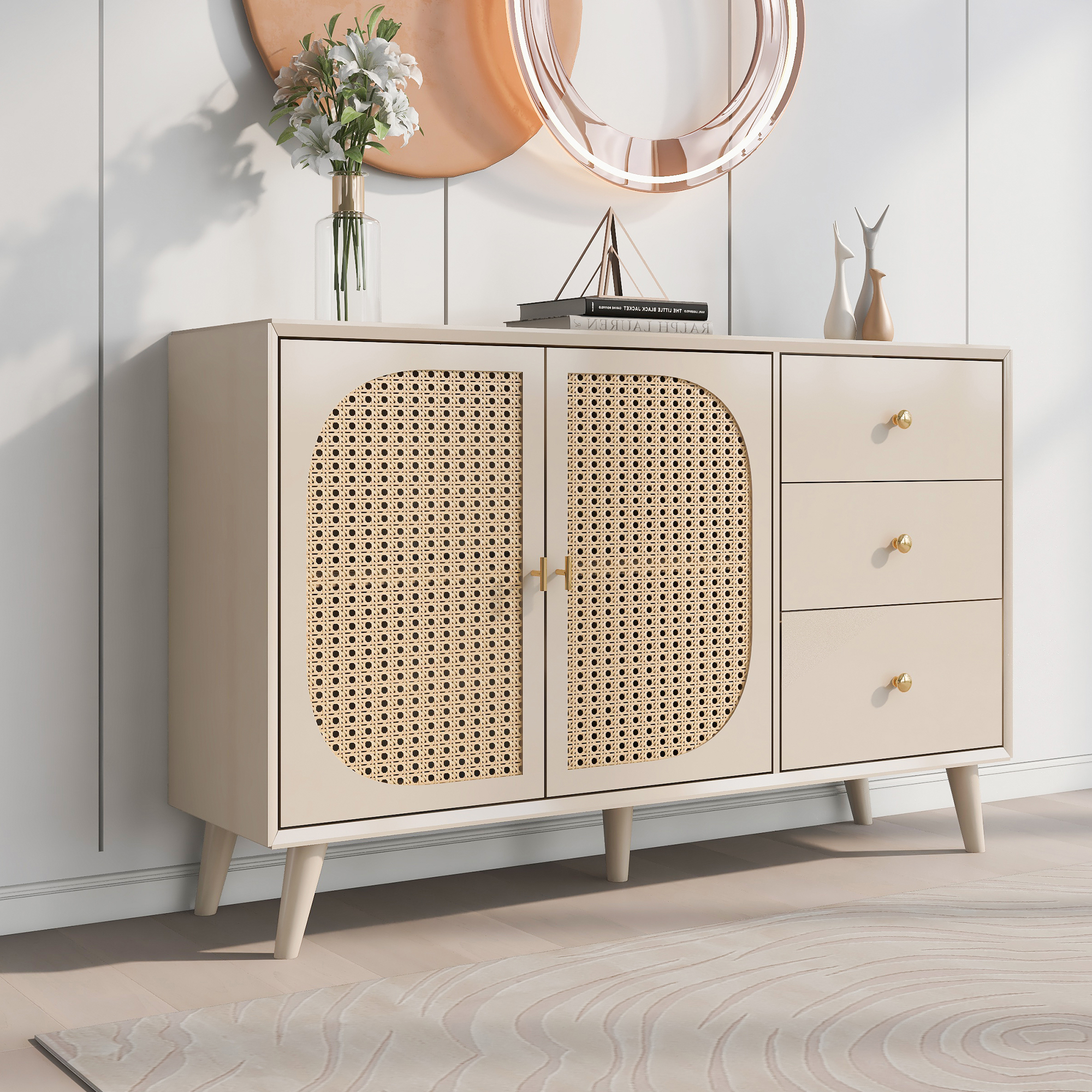 Buffet, rangement intégré, avec tiroirs, 120 x 40 x 82,5 cm, panneaux de particules, blanc - vue 8