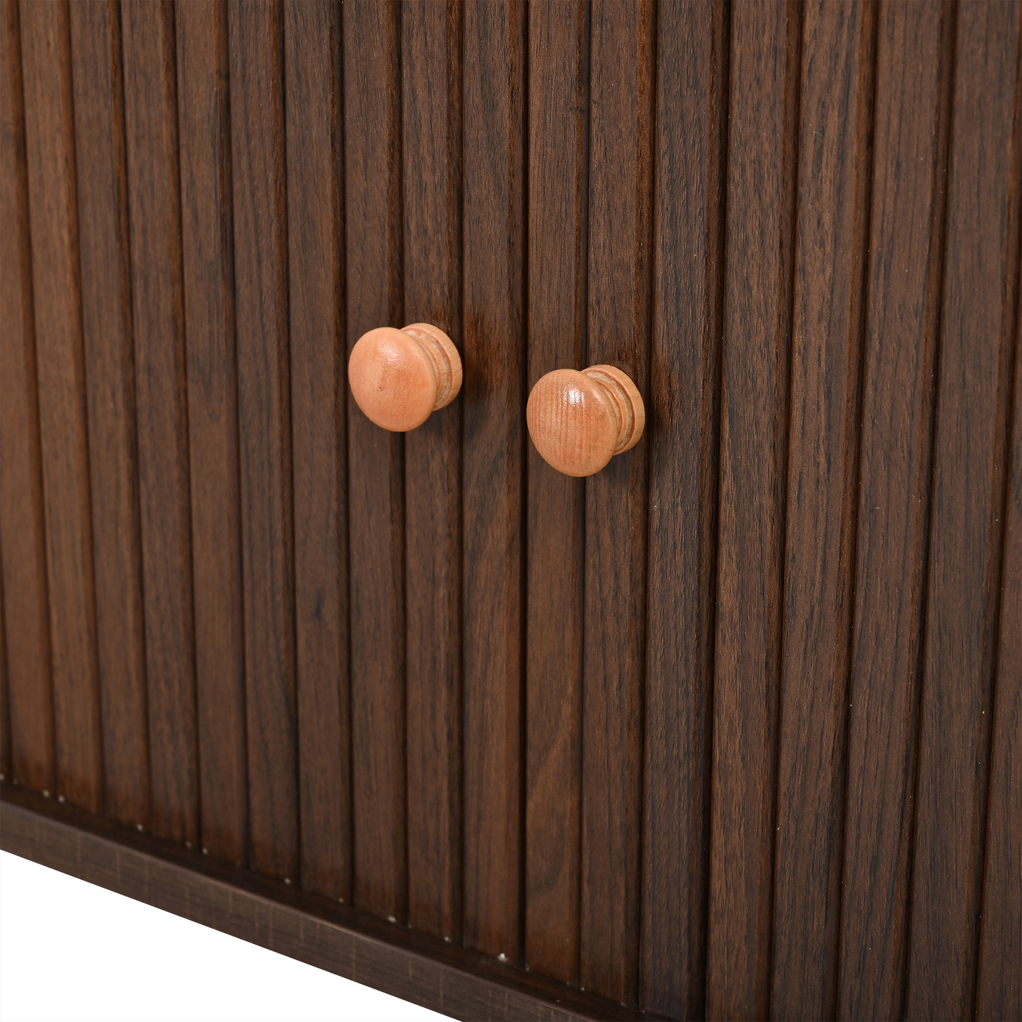 Meuble TV 180 x 40 x 46,5 cm, 2 tiroirs, 2 portes coulissantes à rideau, pour TV jusqu’à 80 pouces, MDF, Effet noyer - dimensions et spécifications
