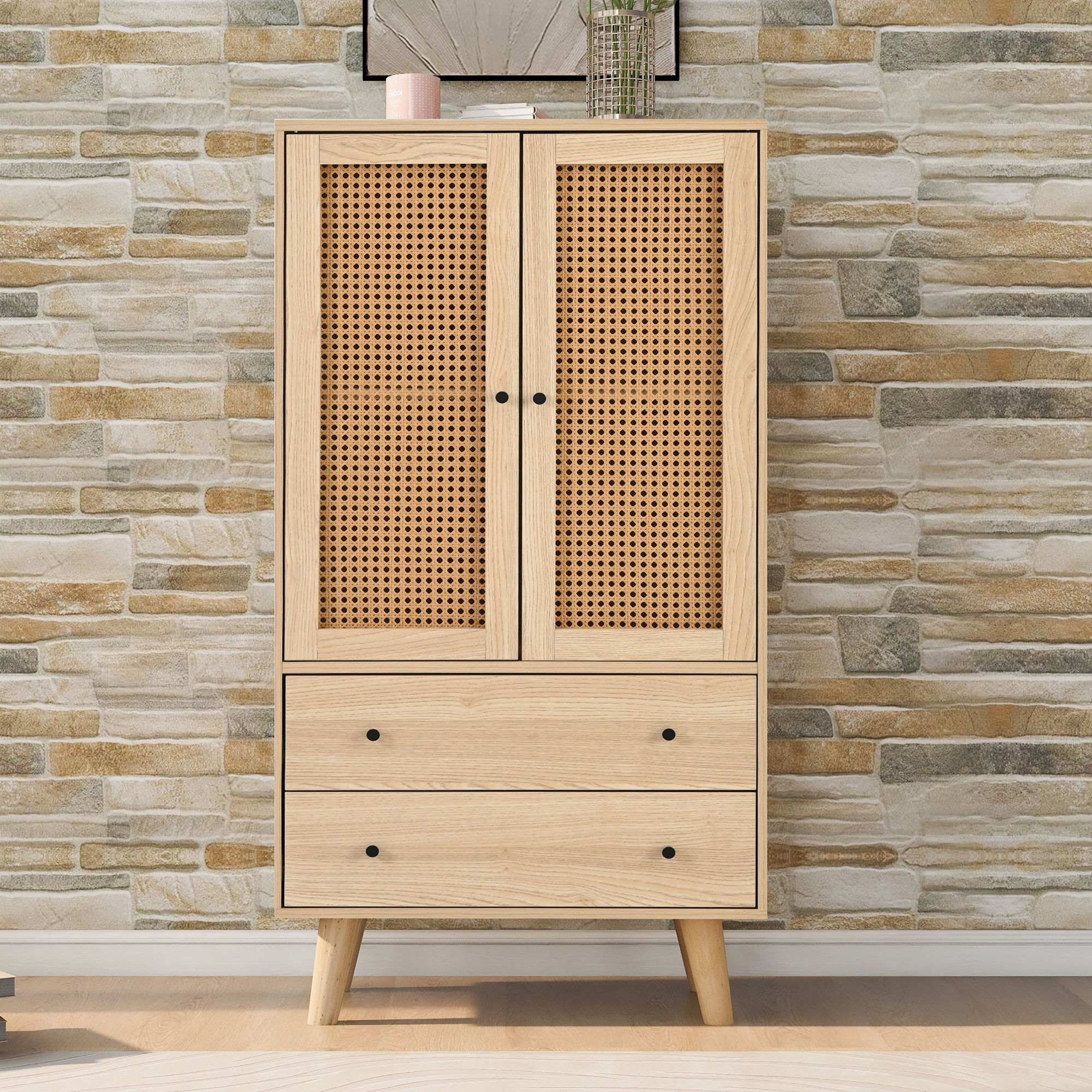 Buffet, rangement intégré, avec tiroirs, 60 x 40 x 120 cm, panneaux de particules, chêne - vue 6