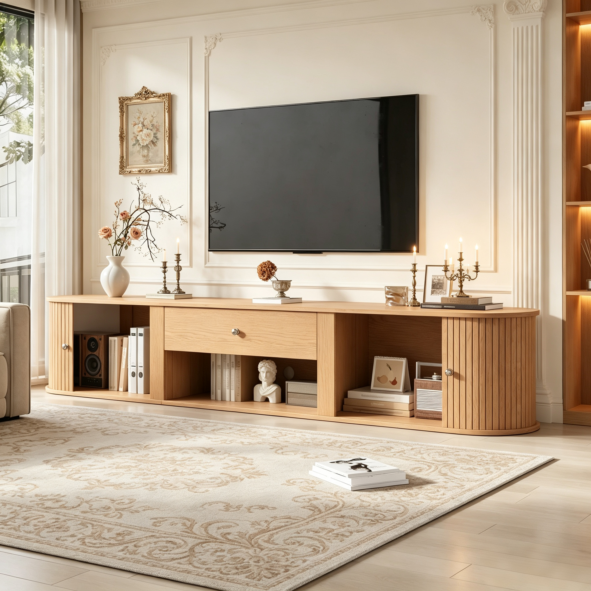 Fernsehtisch lowboard, TV-Schrank mit Runddesign u