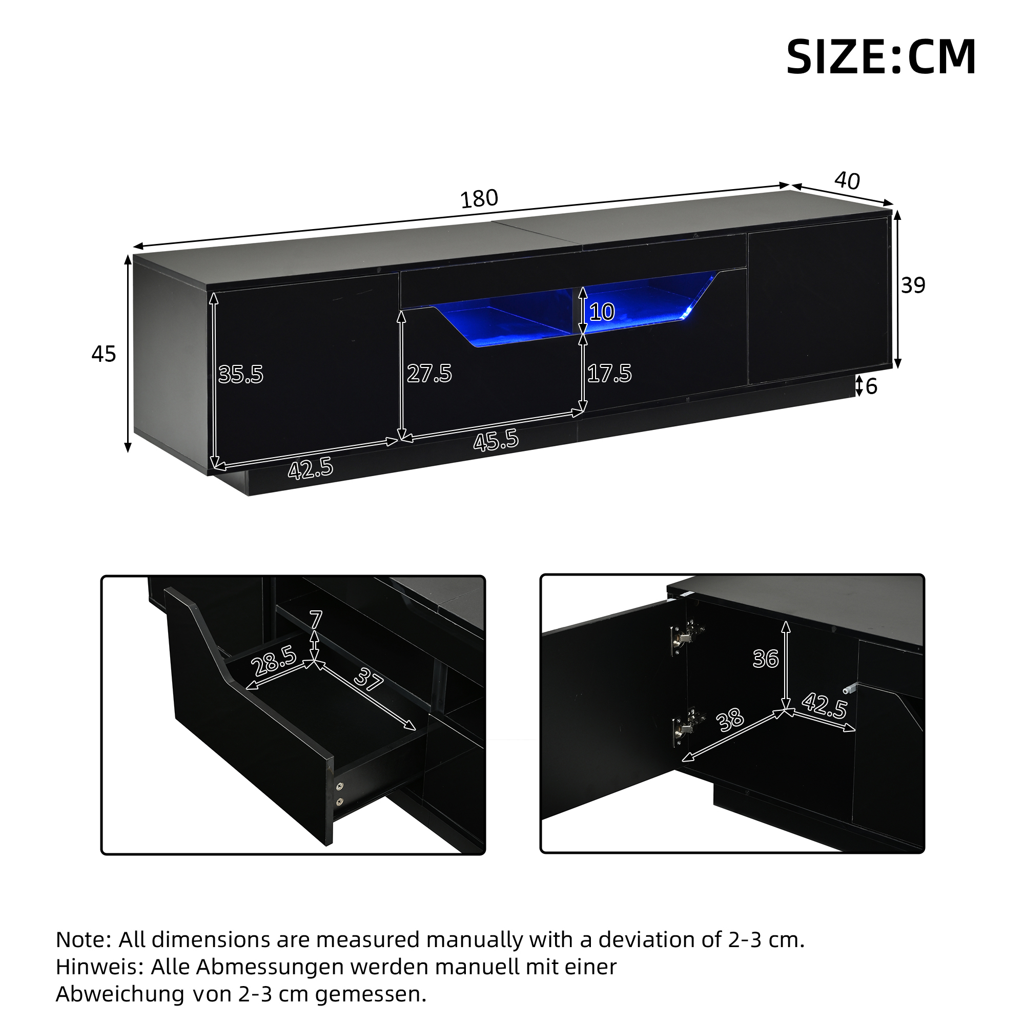 180*40*45cm Standfernsehschrank, Lowboard Mit 2 Sc