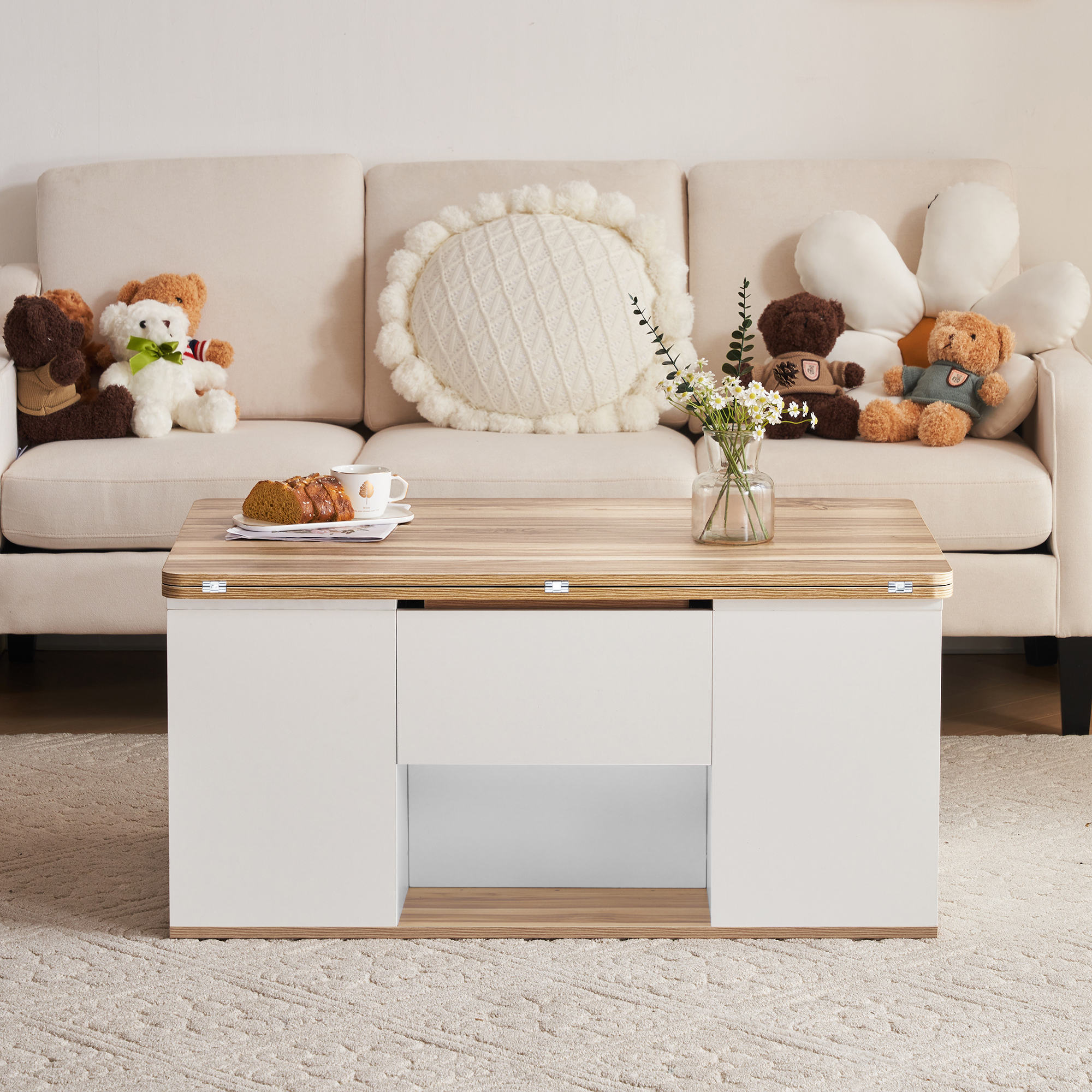 Table basse relevable blanc bois - vue 9