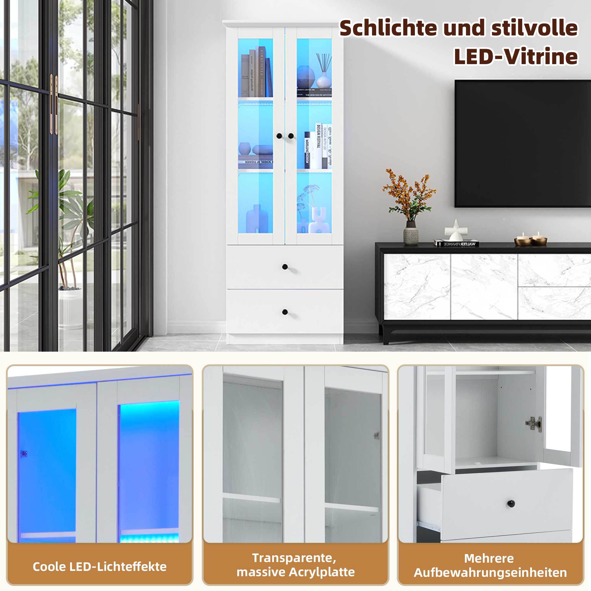 Vitrine blanche mate LED 165 cm - vue 9