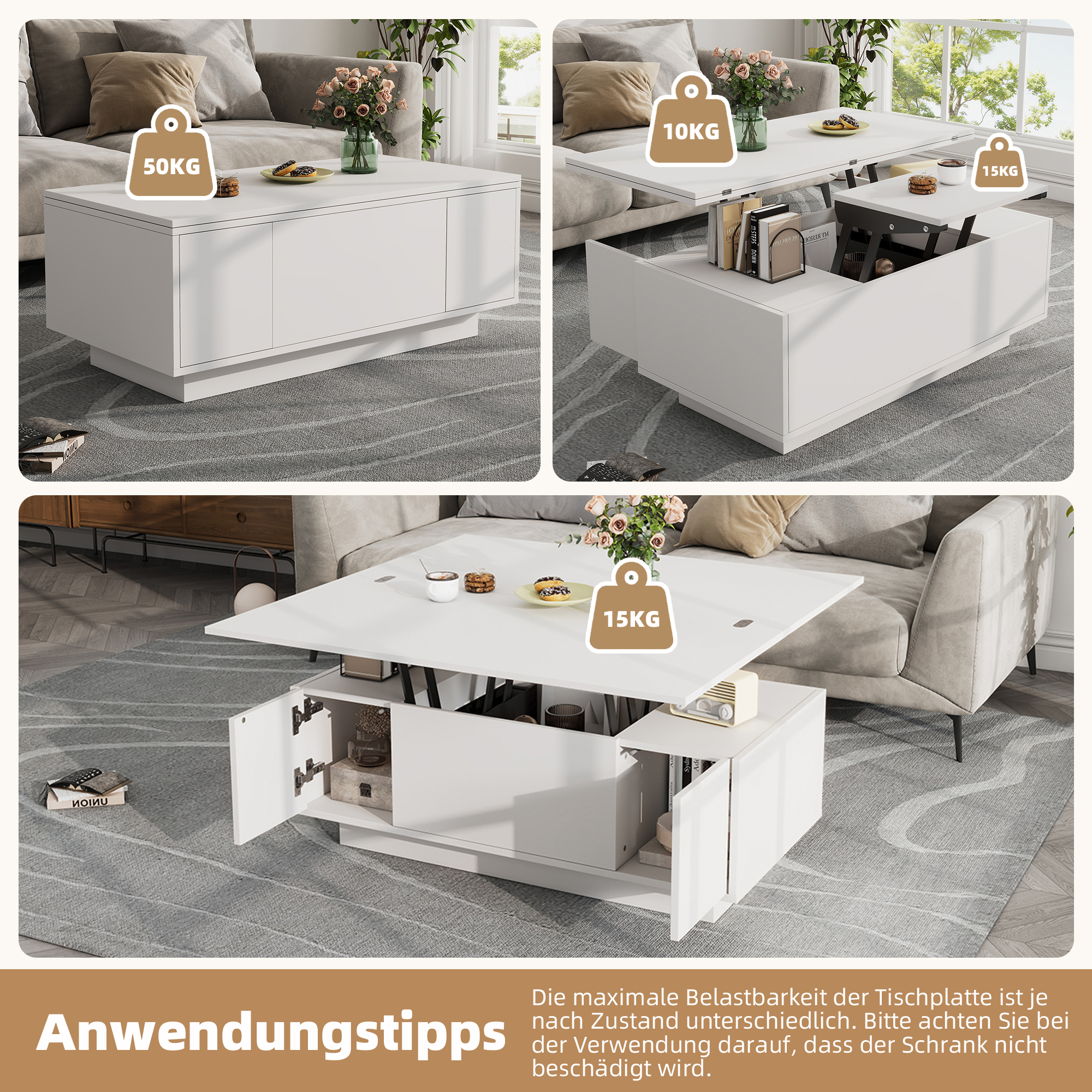 Table basse blanche double relevage 2 - vue 6