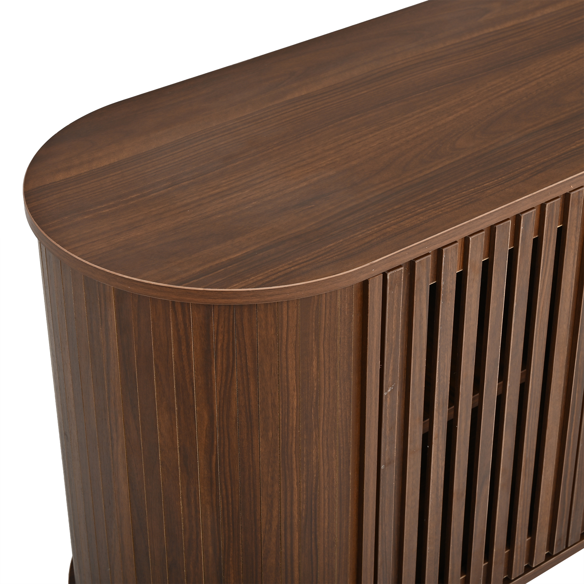 Buffet bas 160 cm, meuble de rangement avec 4 portes, étagères réglables, MDF et métal, Effet noyer
