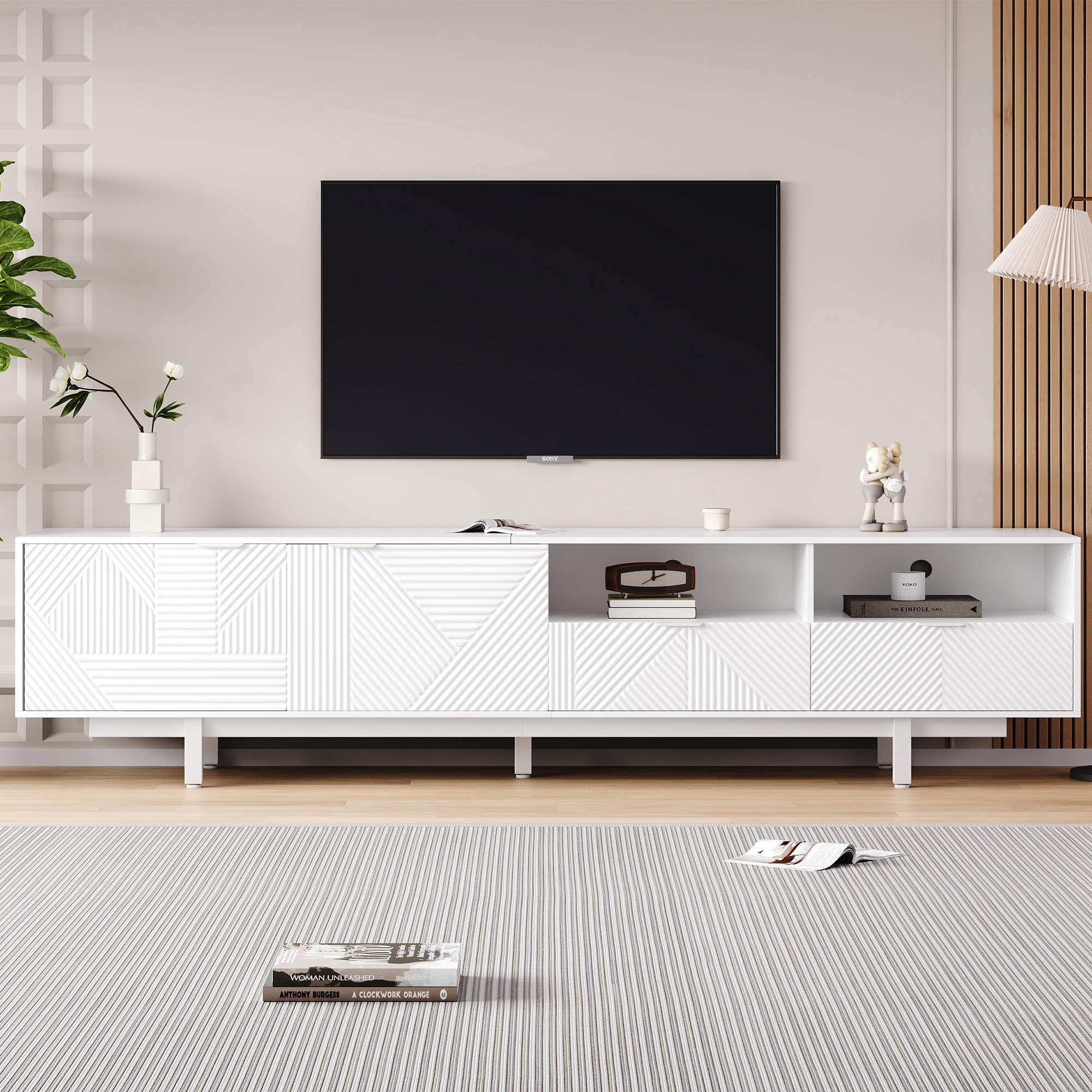 Moderner böhmischer TV-Schrank, abstrakter weißer 