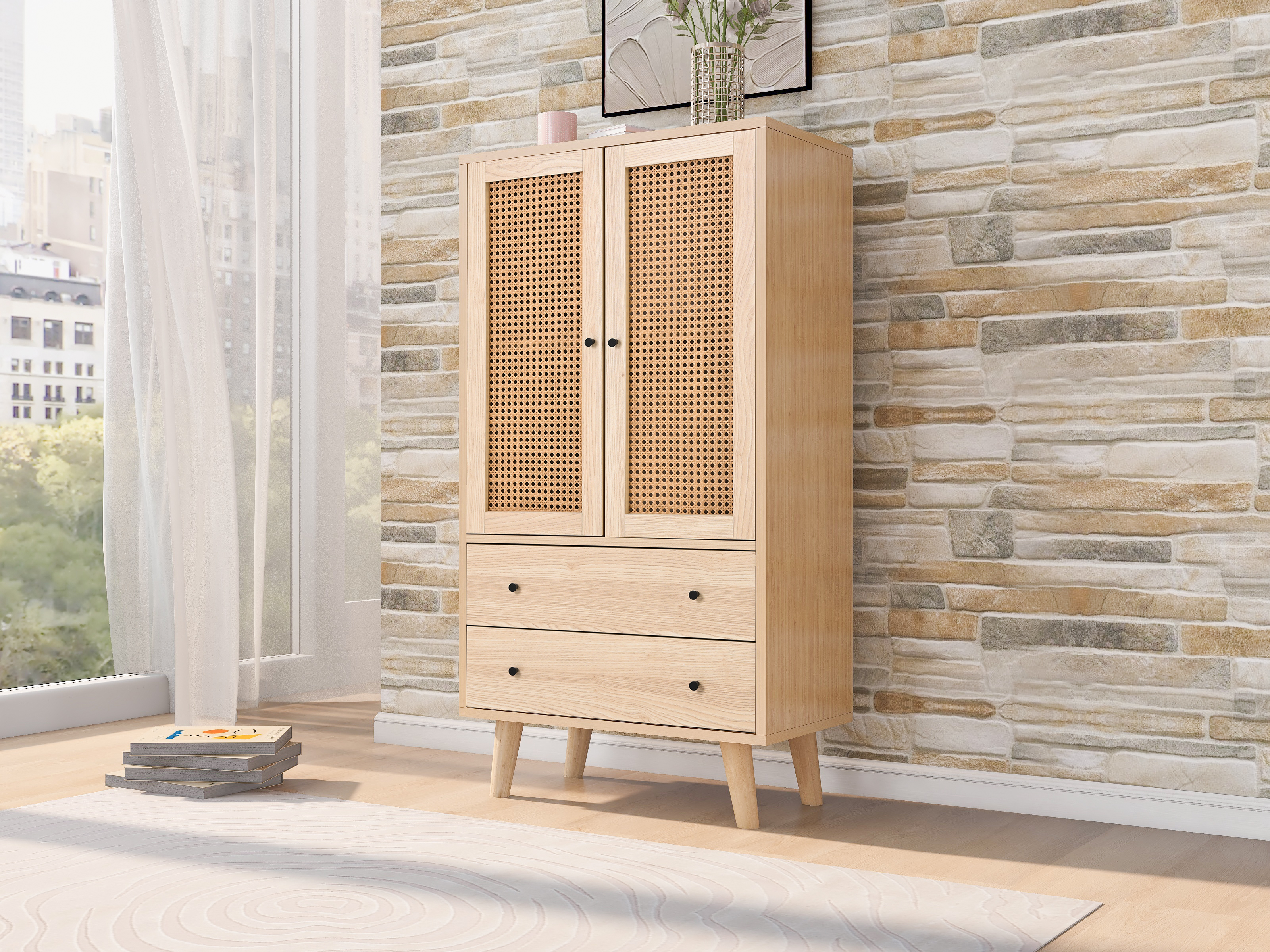 Buffet, rangement intégré, avec tiroirs, 60 x 40 x 120 cm, panneaux de particules, chêne - vue 8