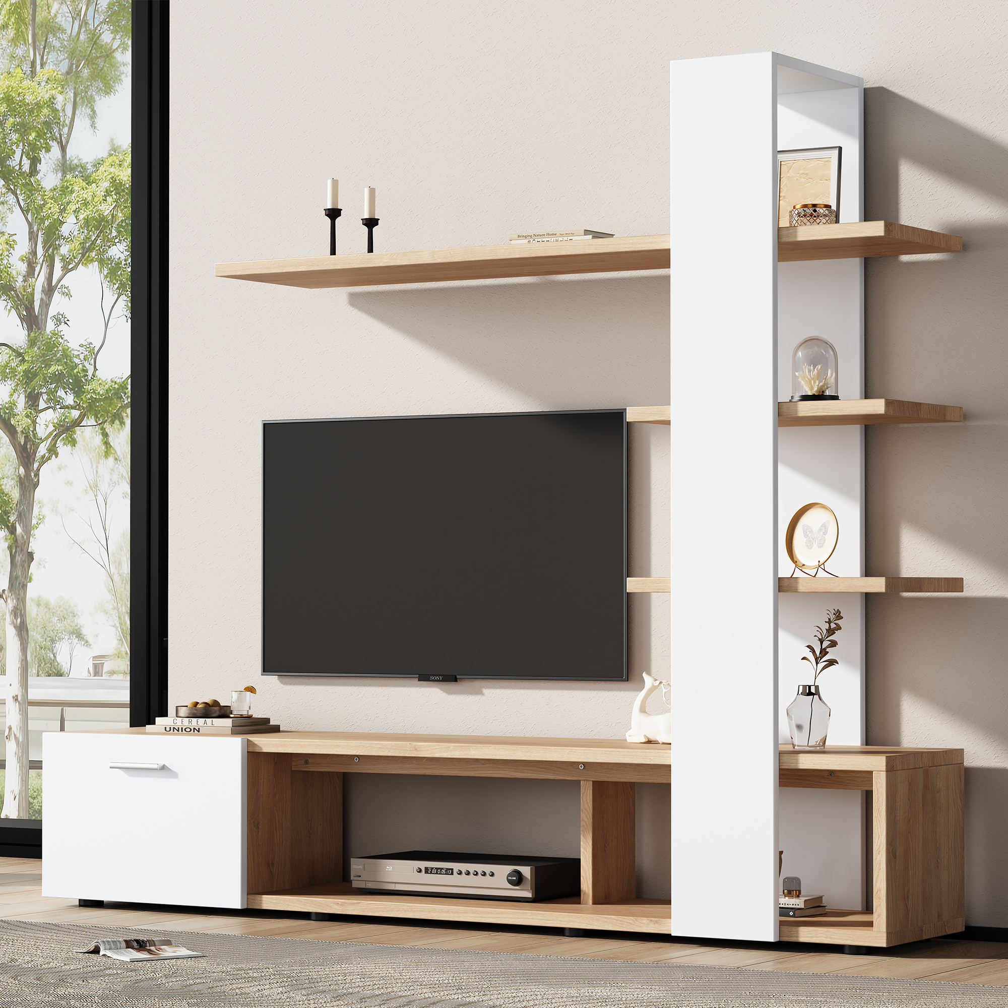 Meuble TV mural blanc bois 180 cm - vue 8