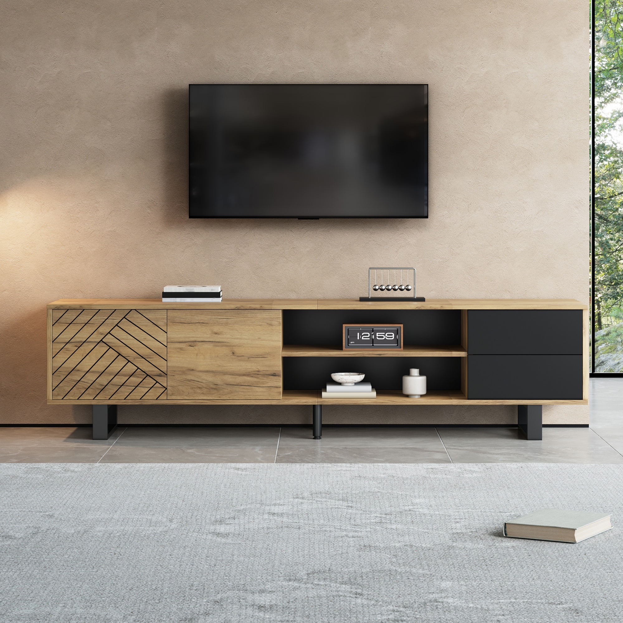 TV-Schrank mit Metallbeinen 180x40x50cm, Holzoptik