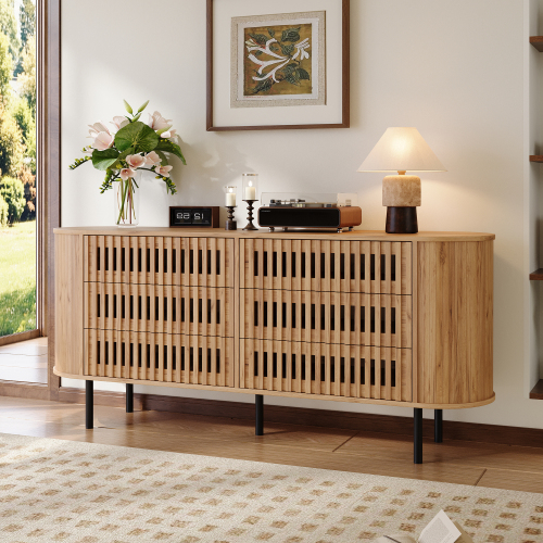 Buffet effet bois naturel avec six tiroirs