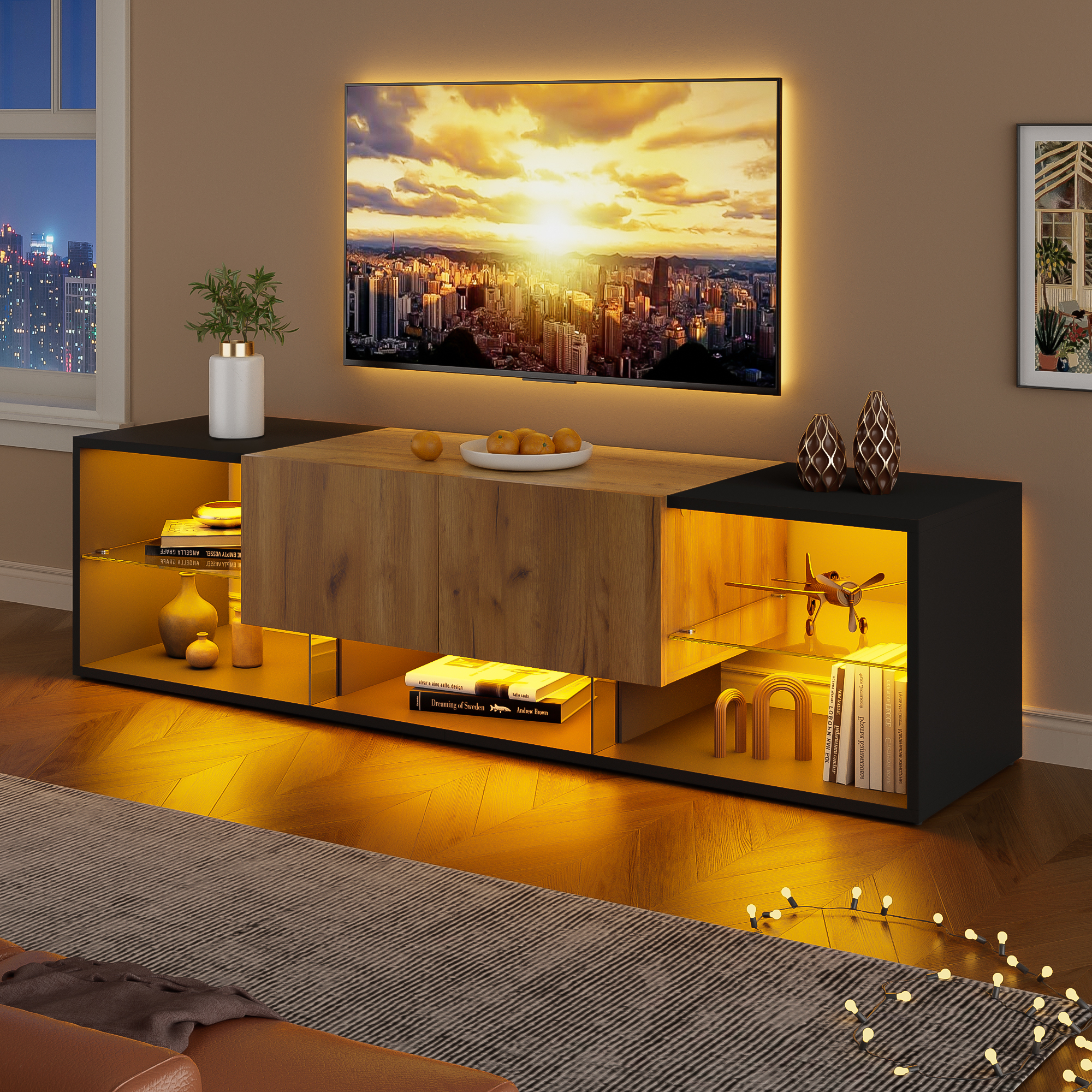 3 Tier TV Console Cabinet for TVs Up to 70", moder