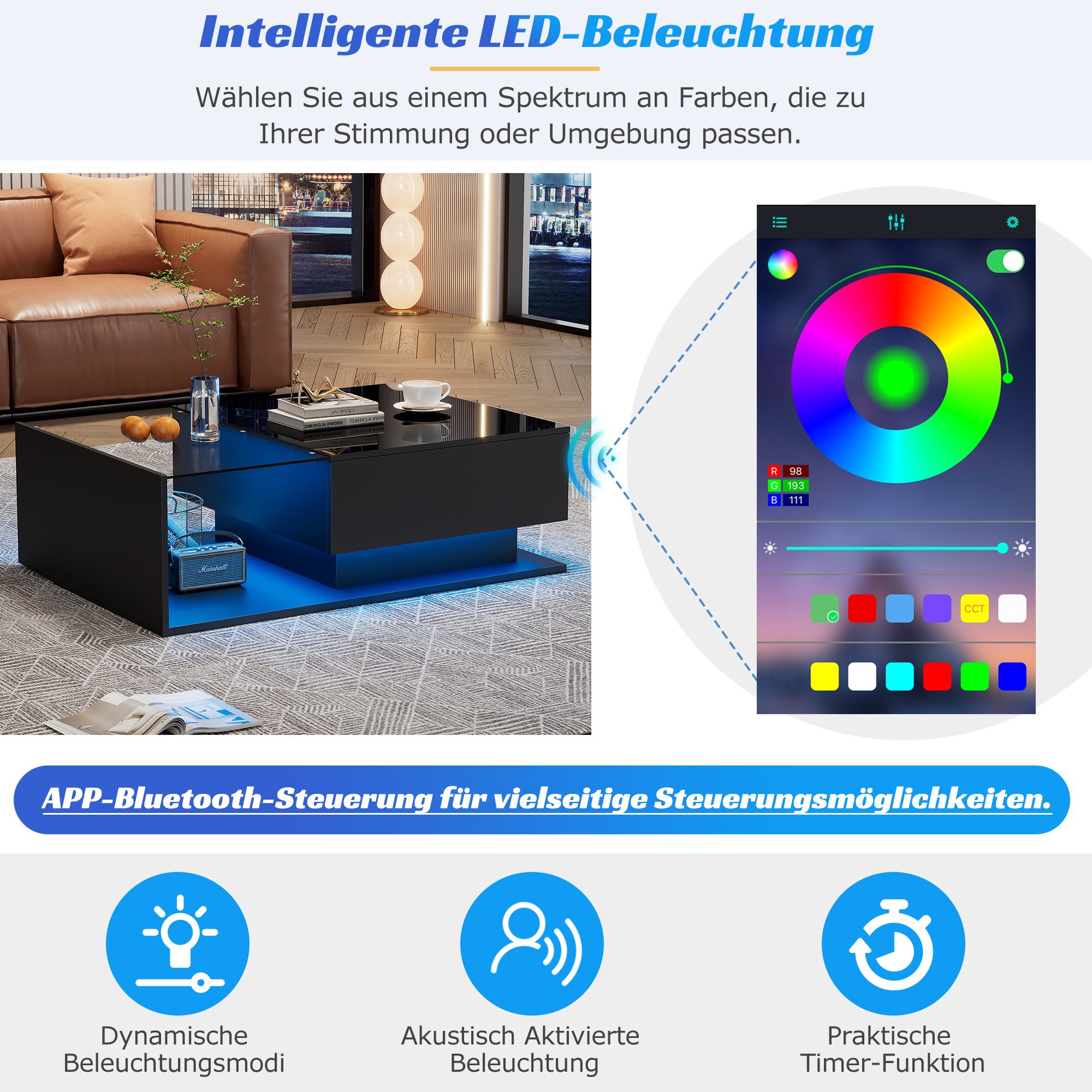 Table basse noire brillante vue 4
