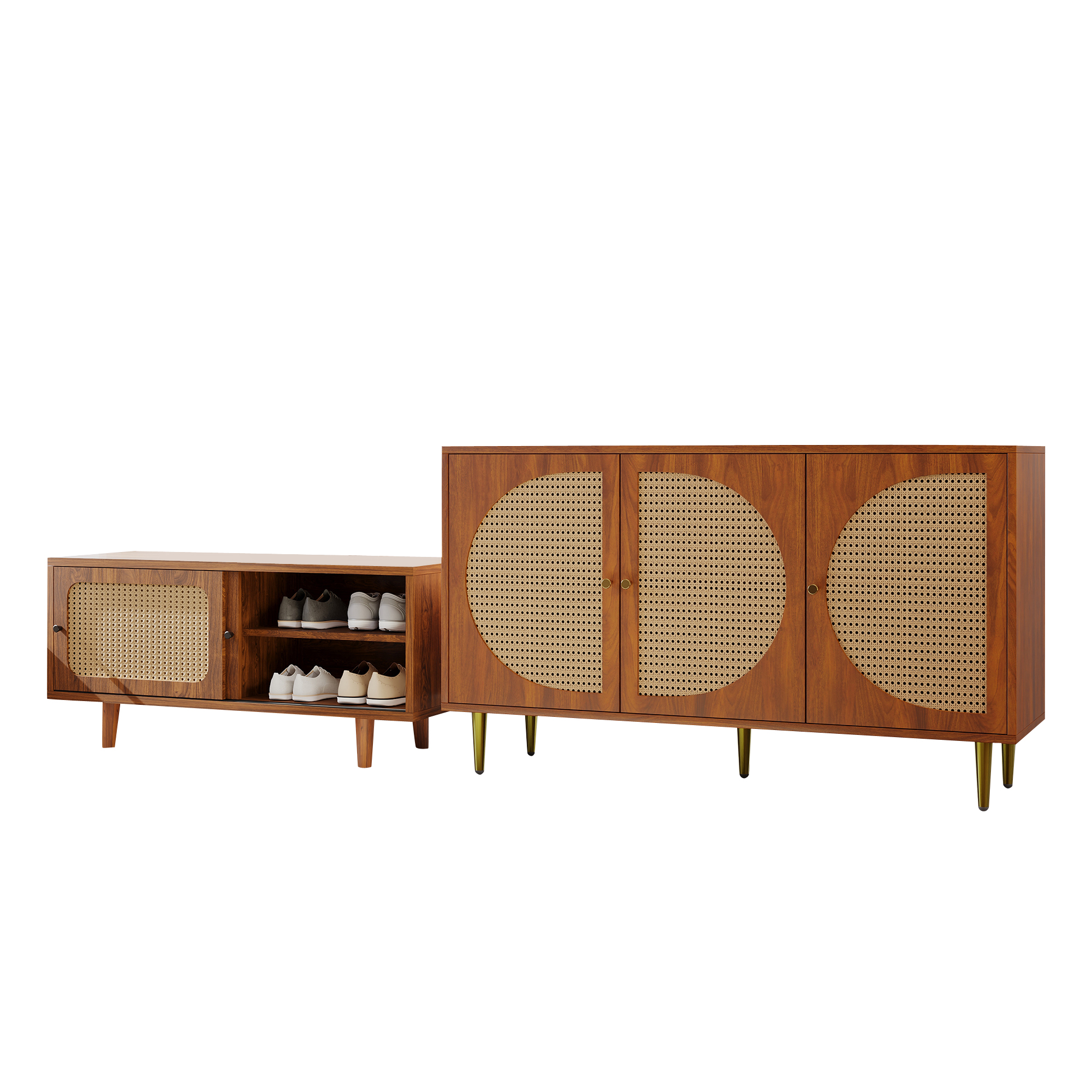Ensemble sideboard rotin + armoire chaussures - vue 3