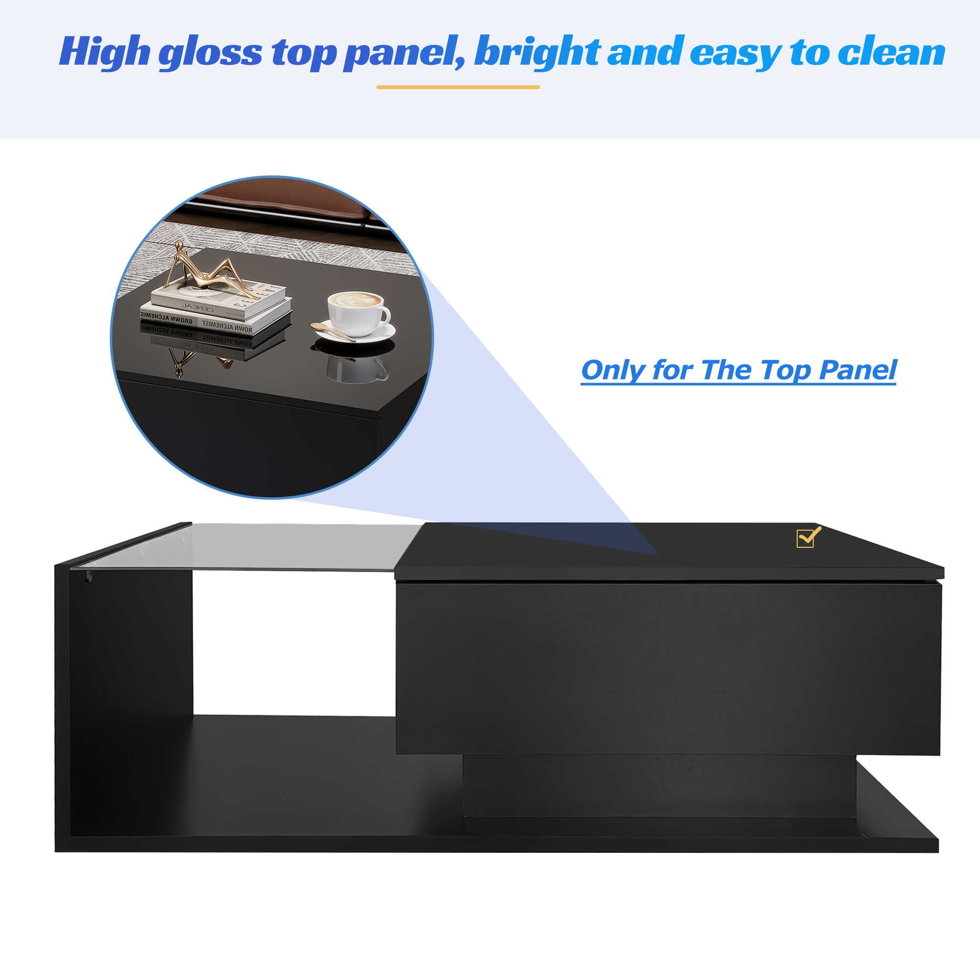 Table basse noire brillante vue 2