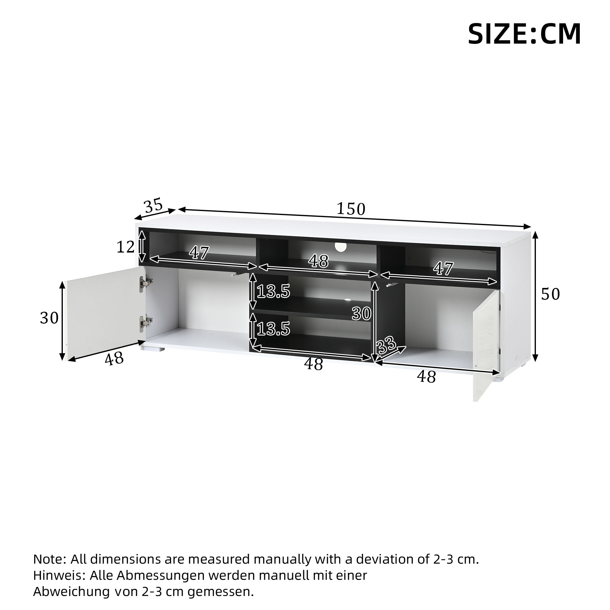 Meuble TV 150 cm haut brillance avec LED - Vue principale
