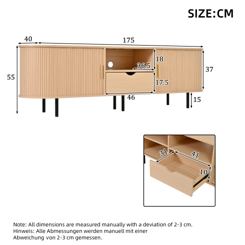 Dimensions du meuble TV 175 cm finition bois naturel