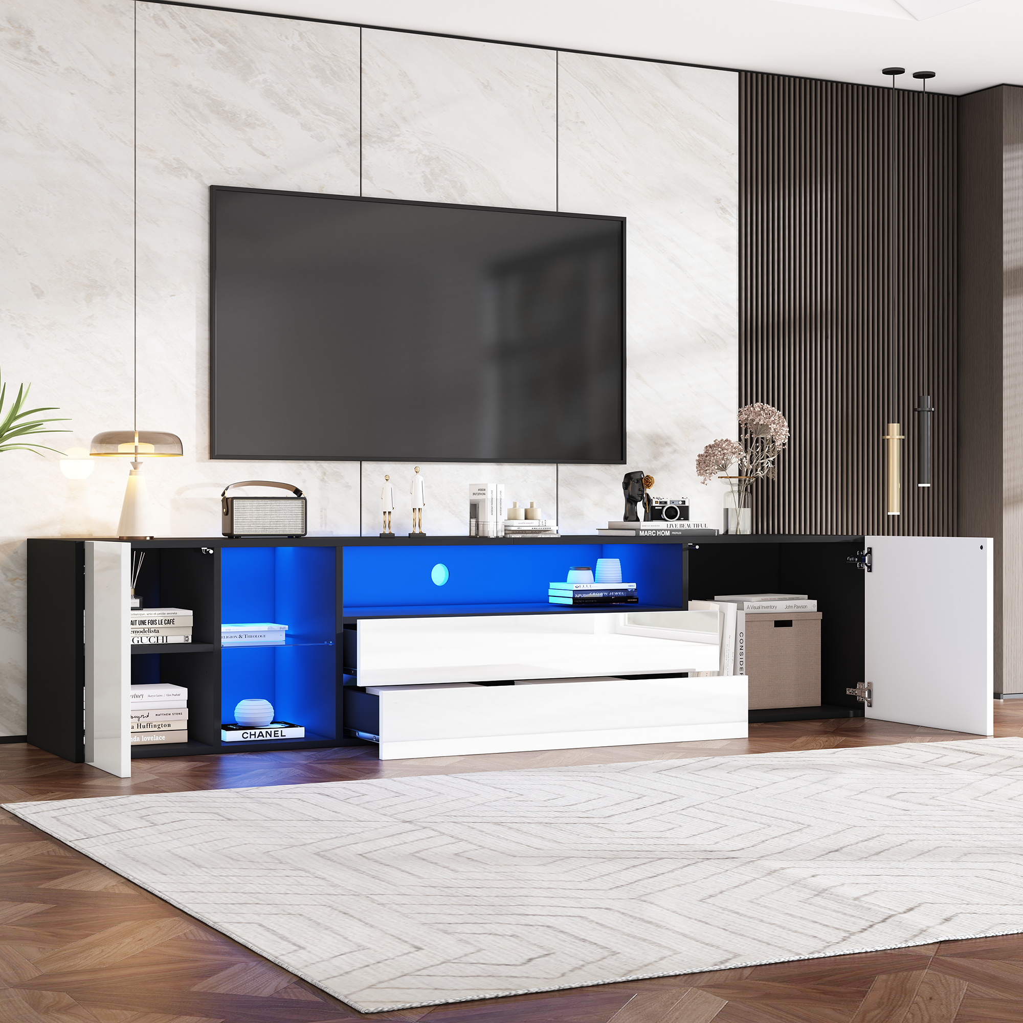 180 x 40 x 45 cm TV-Standschrank, Hochglanz-LED-Lo