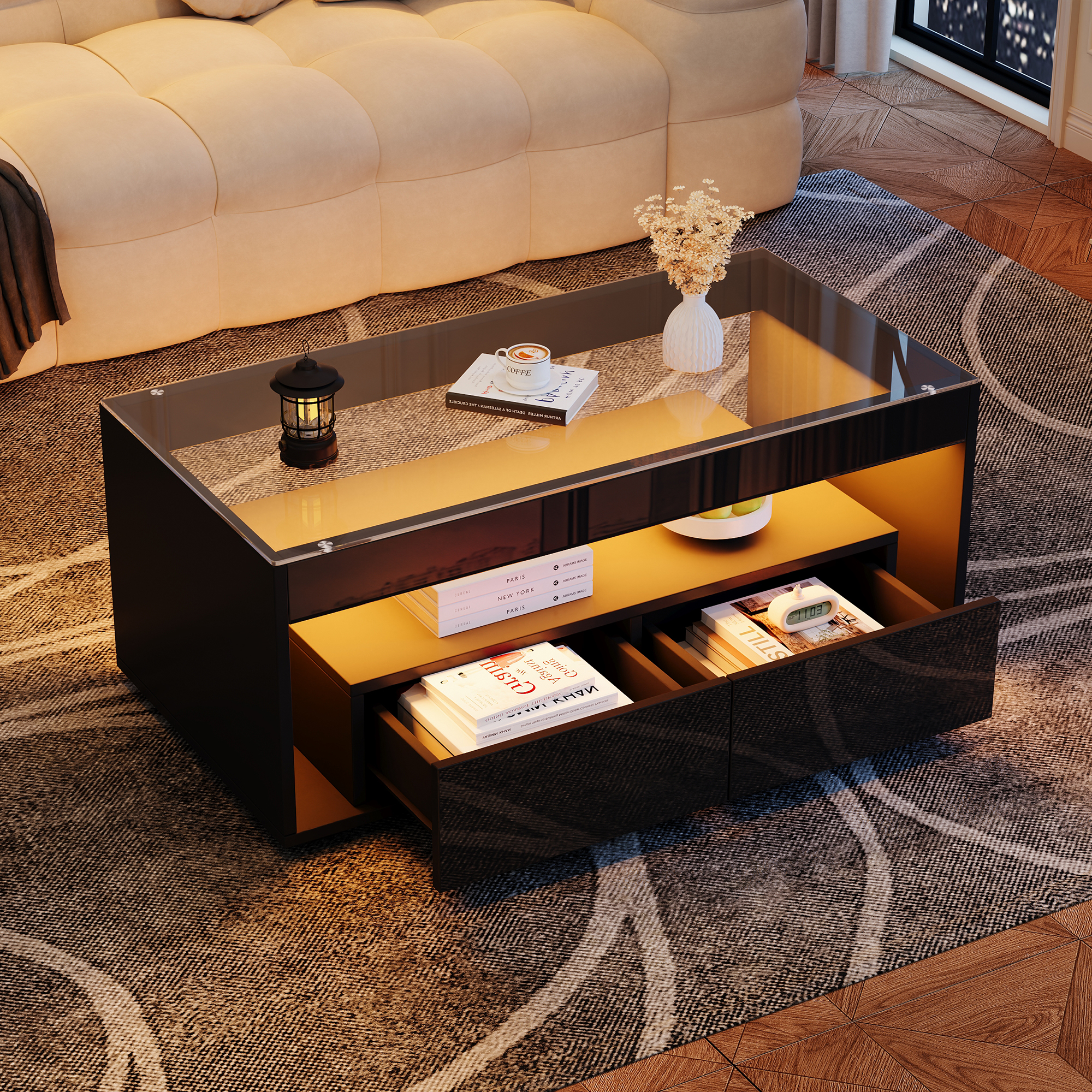 Moderner Couchtisch mit  LED-Licht, rechteckiger s
