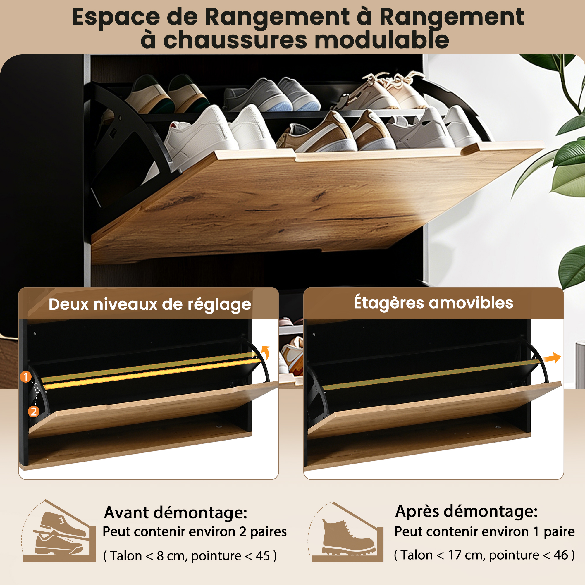 Meuble à chaussures rabattable ouvert