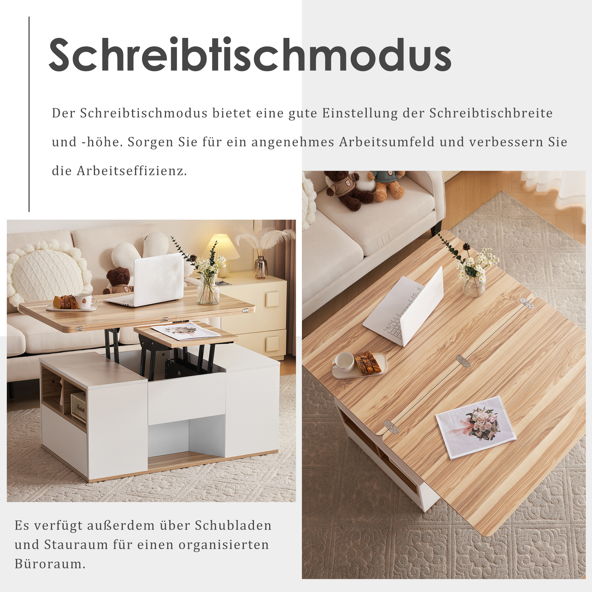 Table basse relevable blanc bois - vue 6
