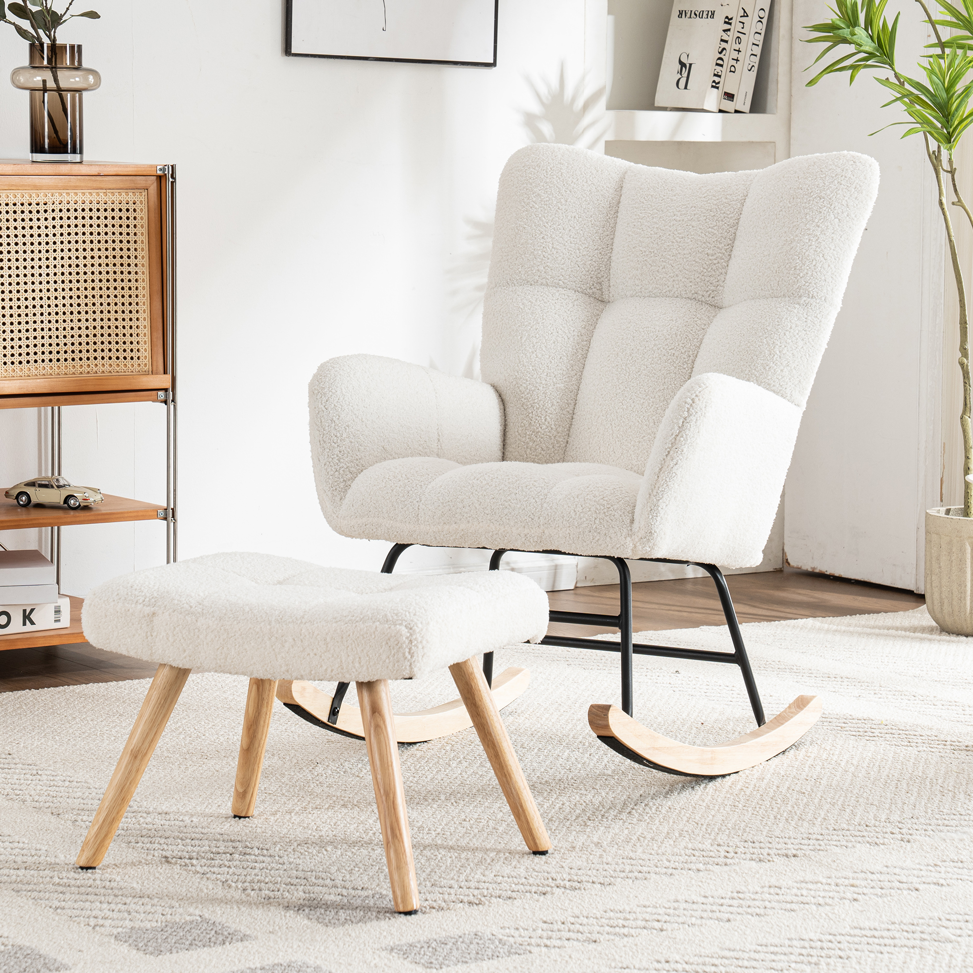 Fauteuil à bascule bouclette blanche - vue 7