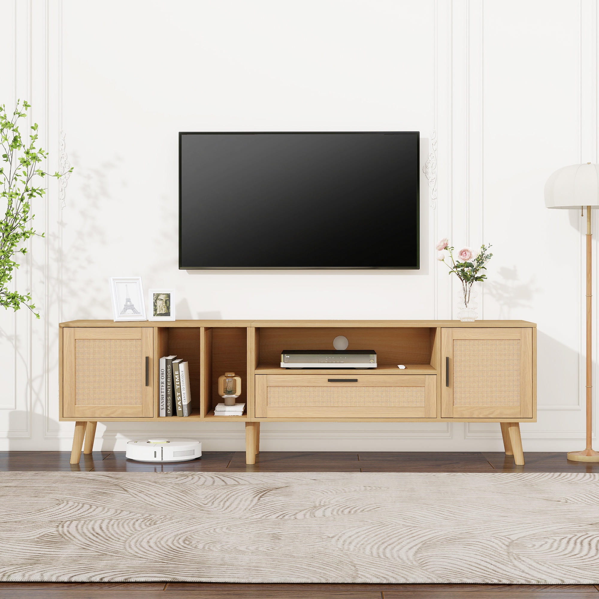 Geräumiger 180-cm-TV-Schrank mit Rattan-Dekoration