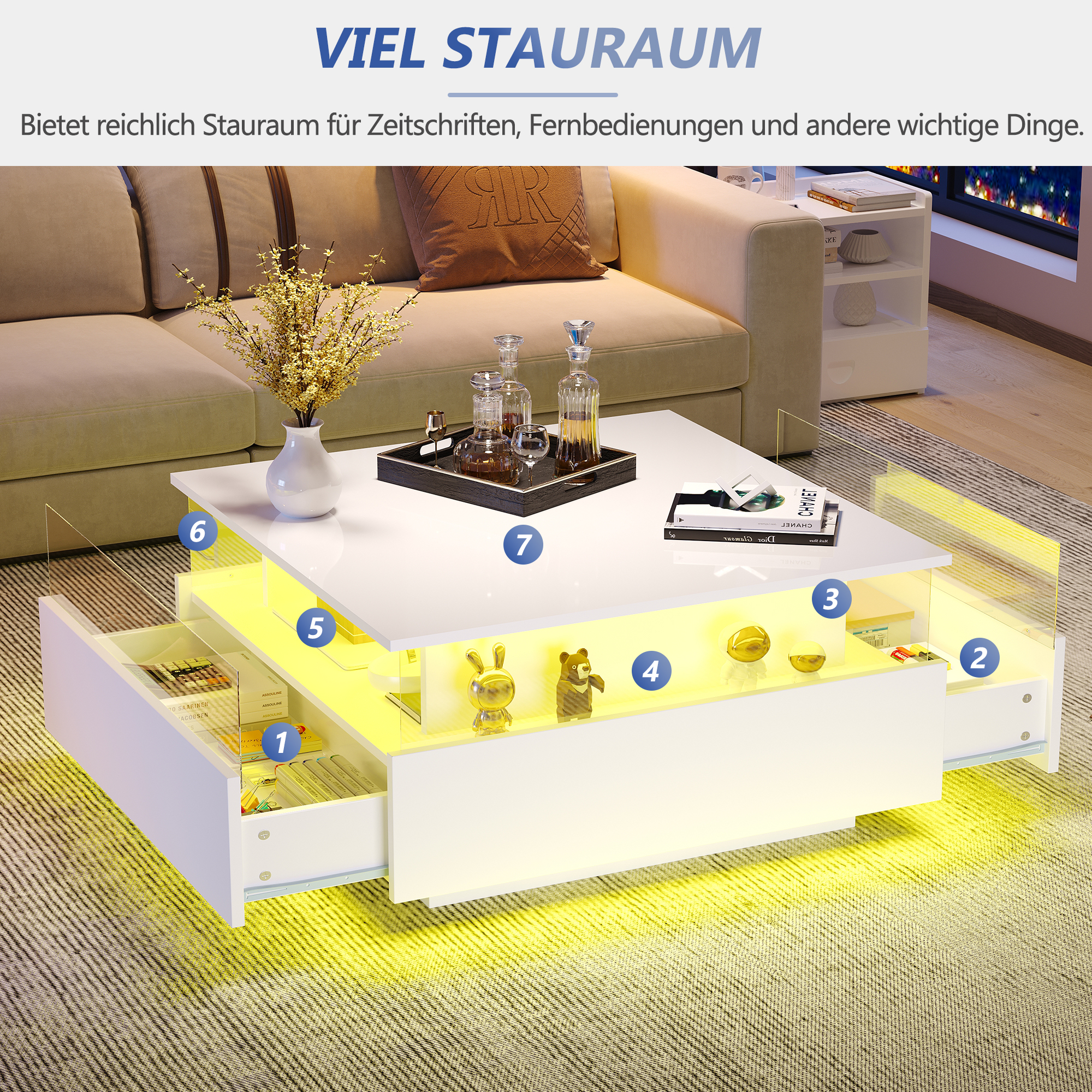 Table basse carrée blanche LED - vue 9