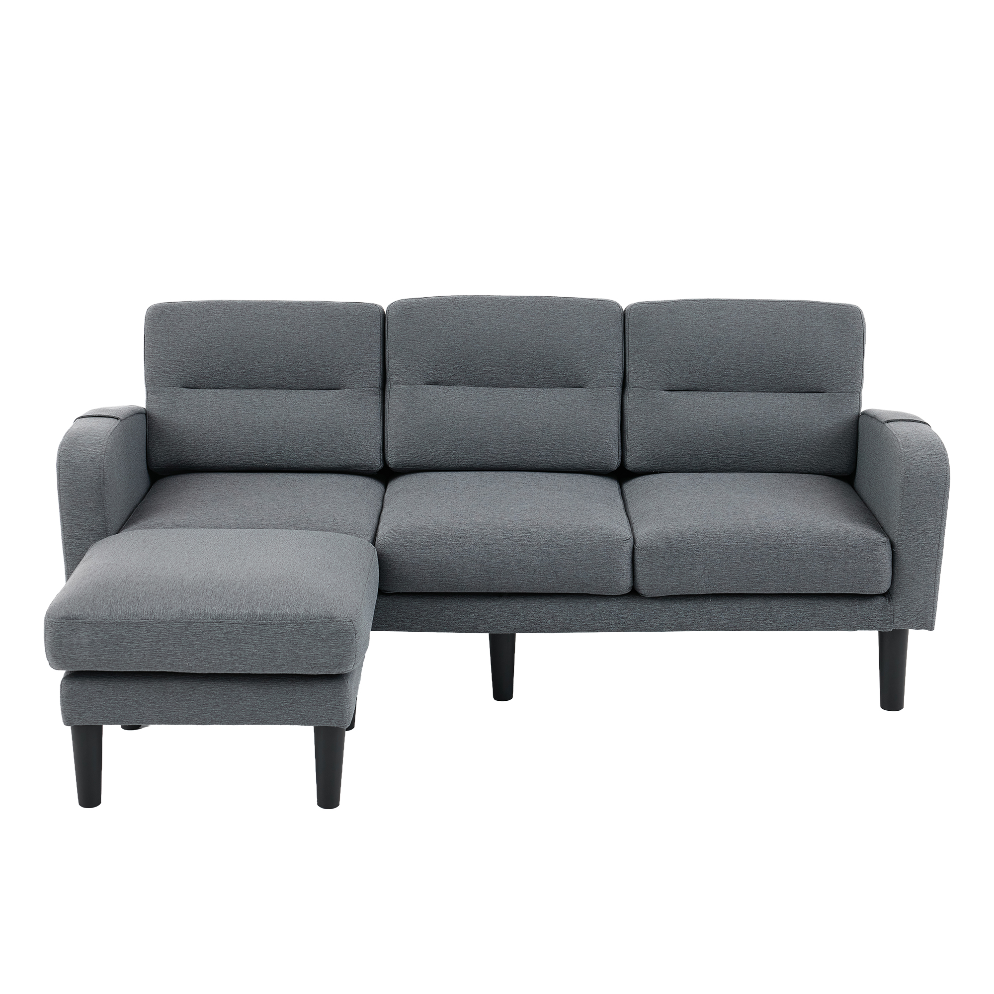 Canapé d’angle en L 3 places 204 x 136 x 80 cm, modulable, en tissu, Gris - détails