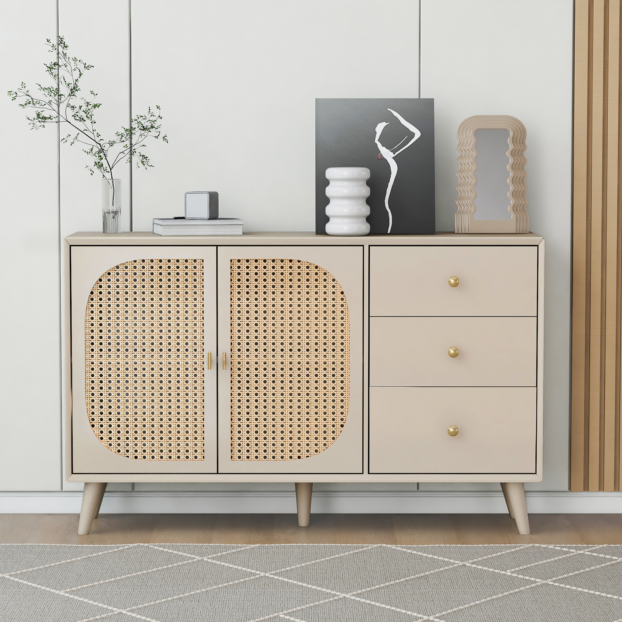 Commode buffet crème push-to-open - vue 1