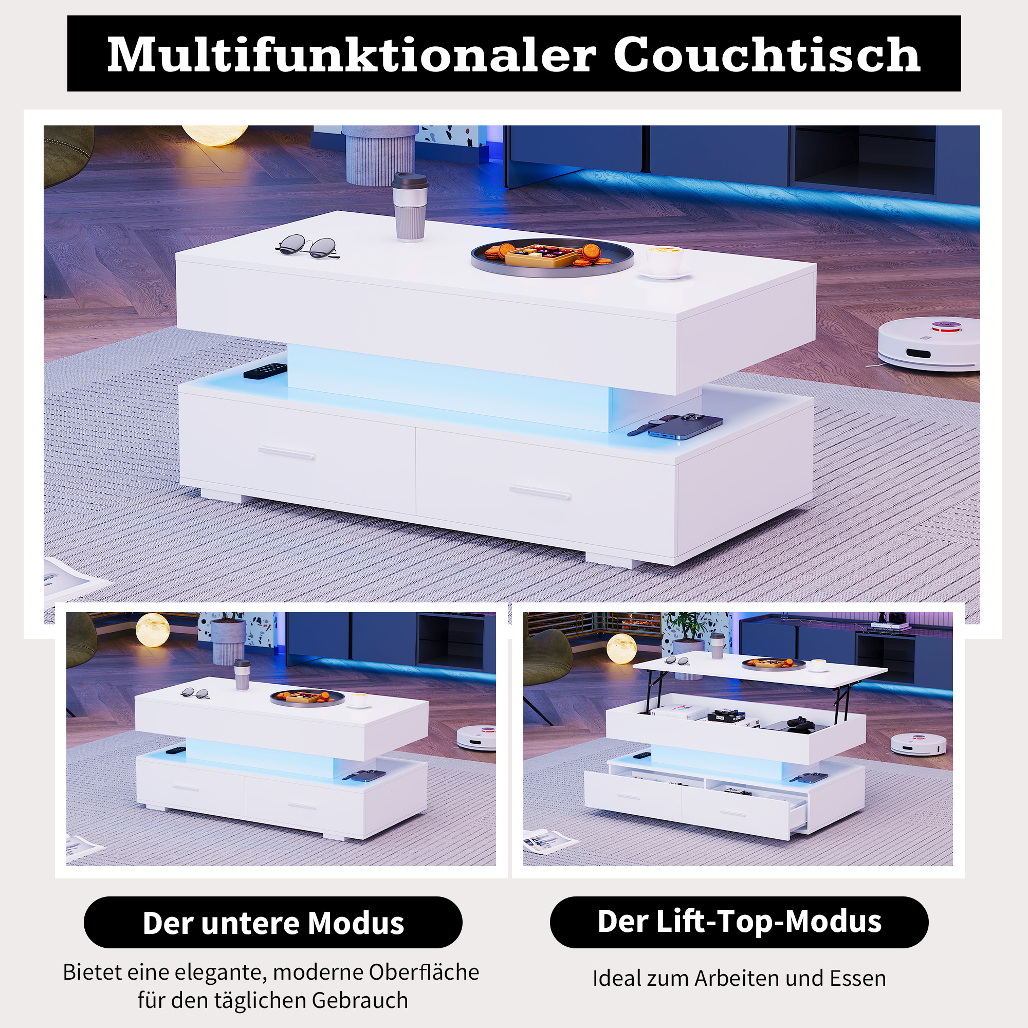 Table basse blanche relevable hydraulique - vue 9