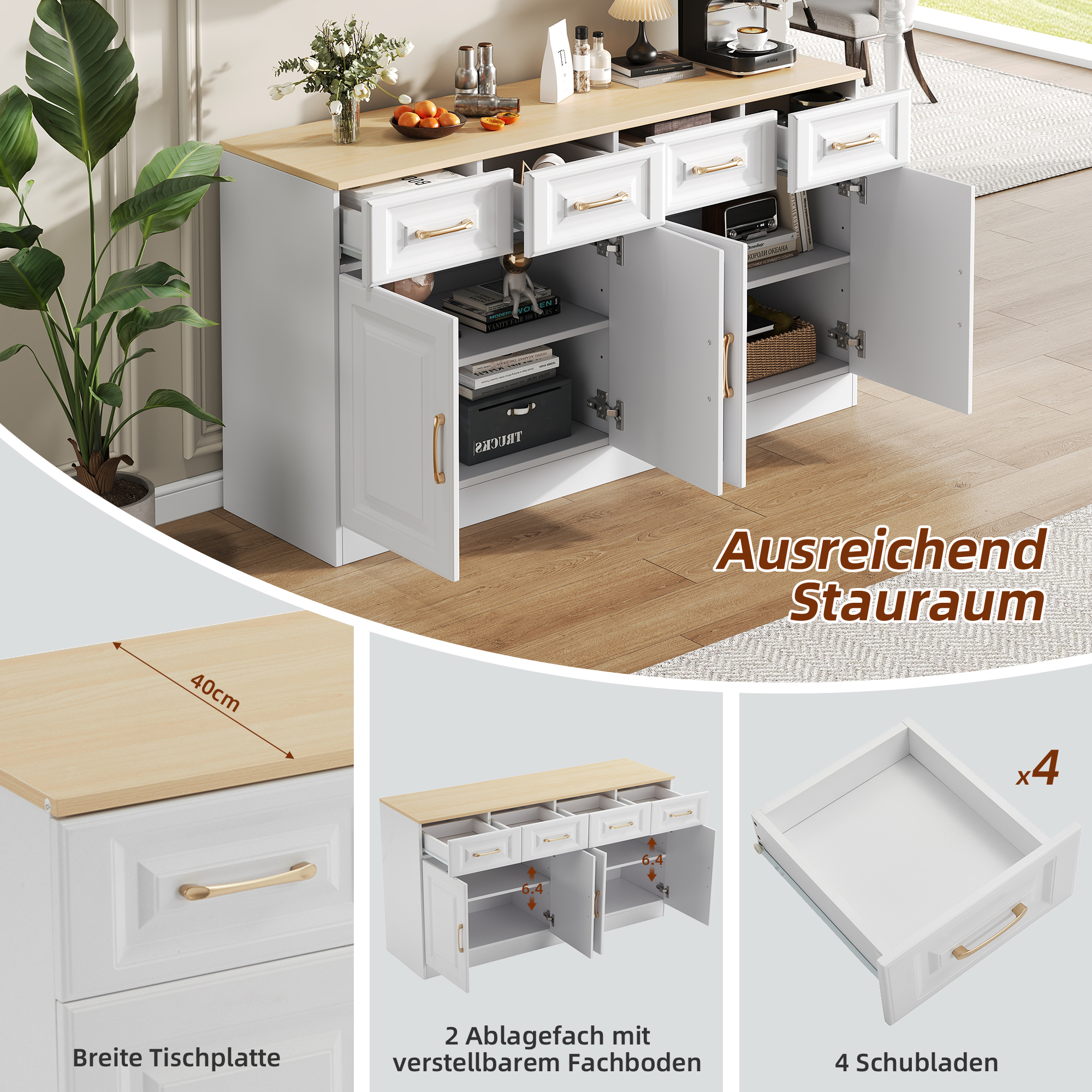 Buffet blanc chêne 4 portes grange - vue 6