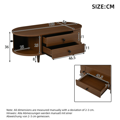 Dimensions de la table basse effet noyer