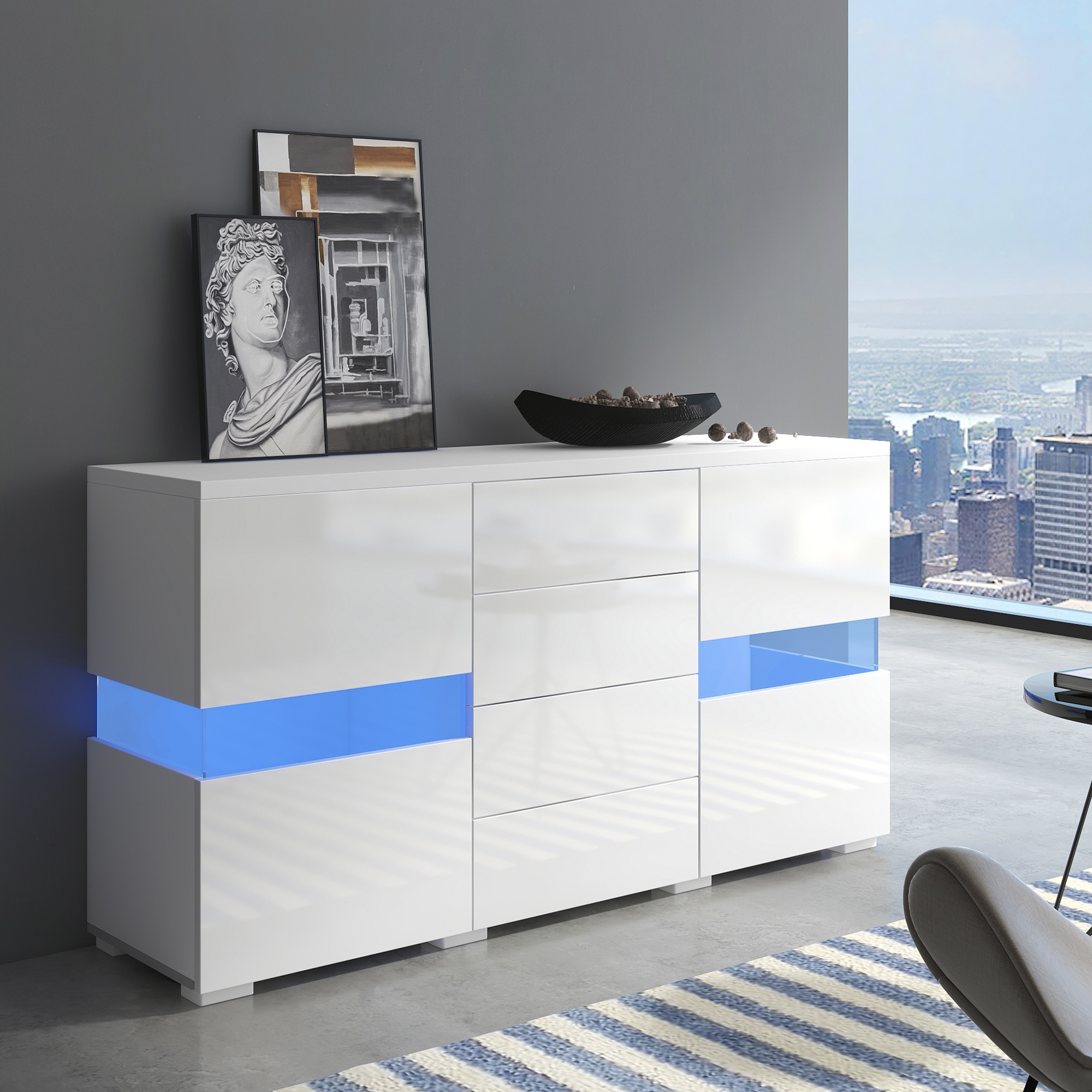 (316178185WAA )Hochglanz Weiß Sideboard Lagerung S