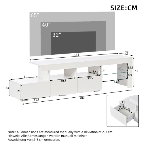 Dimensions du meuble TV blanc avec éclairage LED
