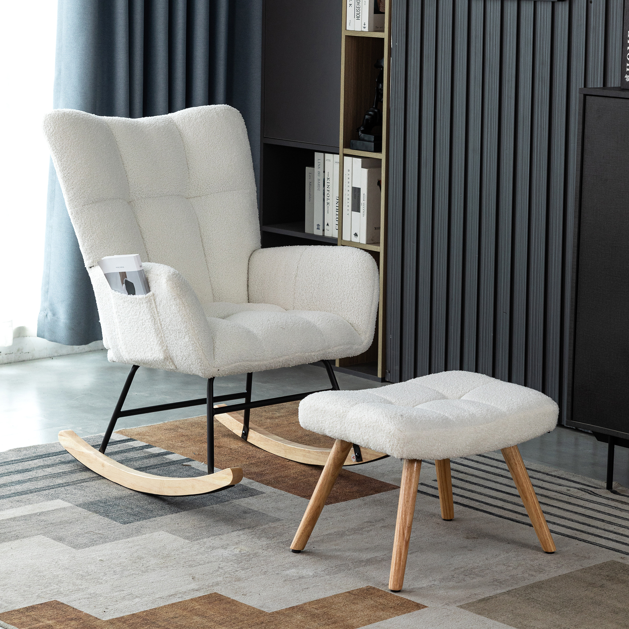 Fauteuil à bascule bouclette blanche - vue 6