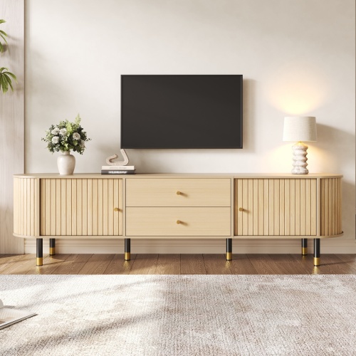 Meuble TV bas effet bois naturel pour grand écran