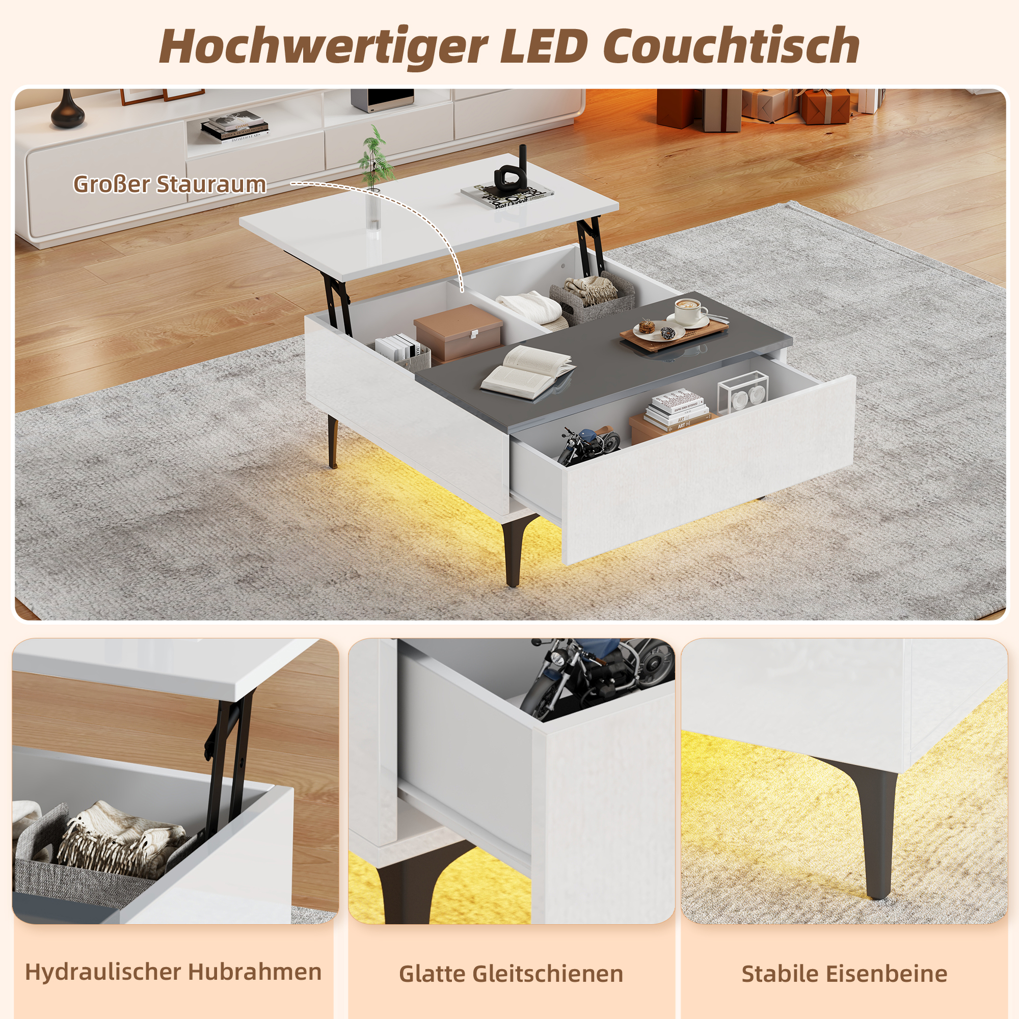 Table basse carrée blanche relevable - vue 6